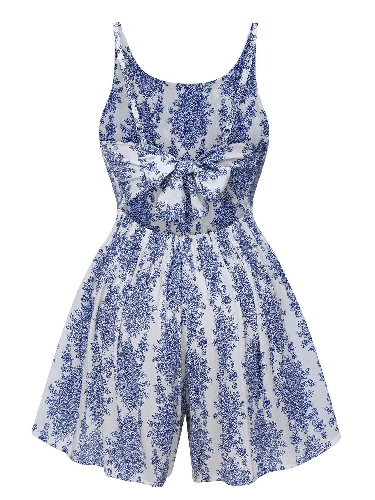 Blue 1950s Strap Print Backless Romper sold by Retro Stage product image thumbnail 3