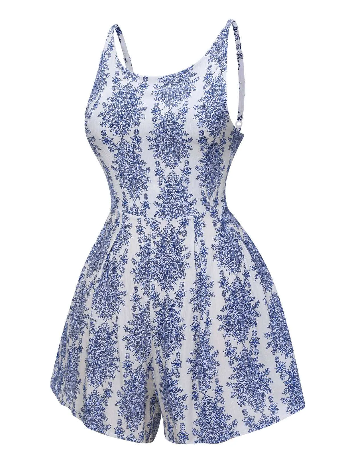 Blue 1950s Strap Print Backless Romper sold by Retro Stage product image thumbnail 2