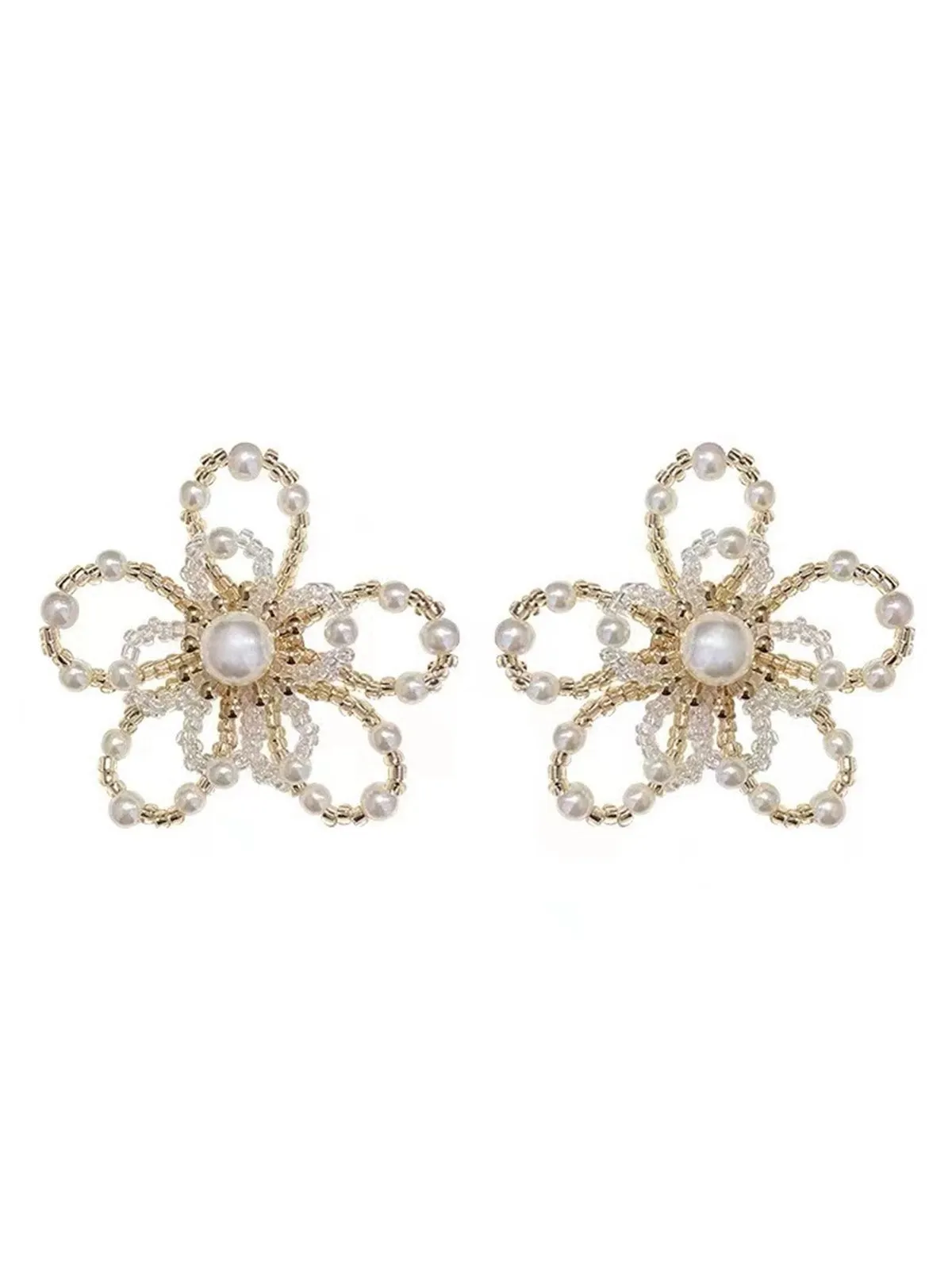 White Retro Beading Flower Hollow Stud Earrings sold by Retro Stage