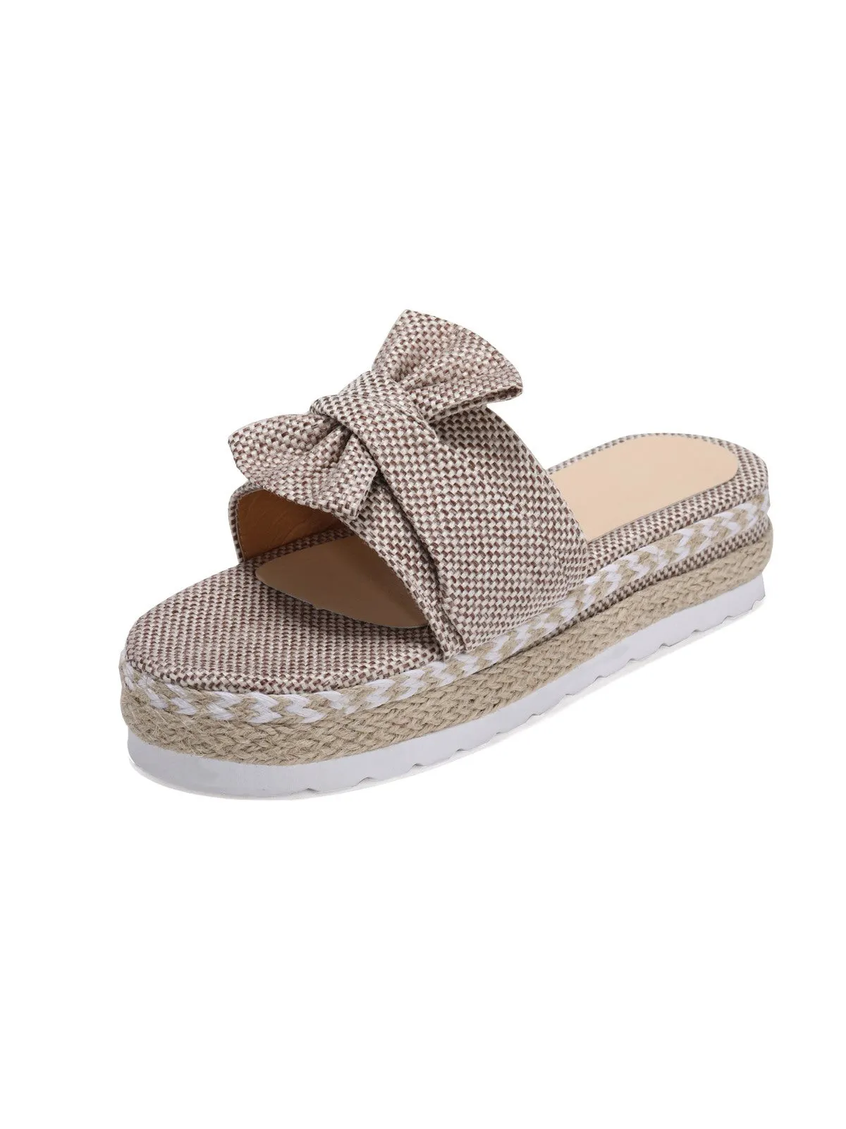 Khaki Knitted Bow Platform Beach Sandals sold by Retro Stage product image thumbnail 3