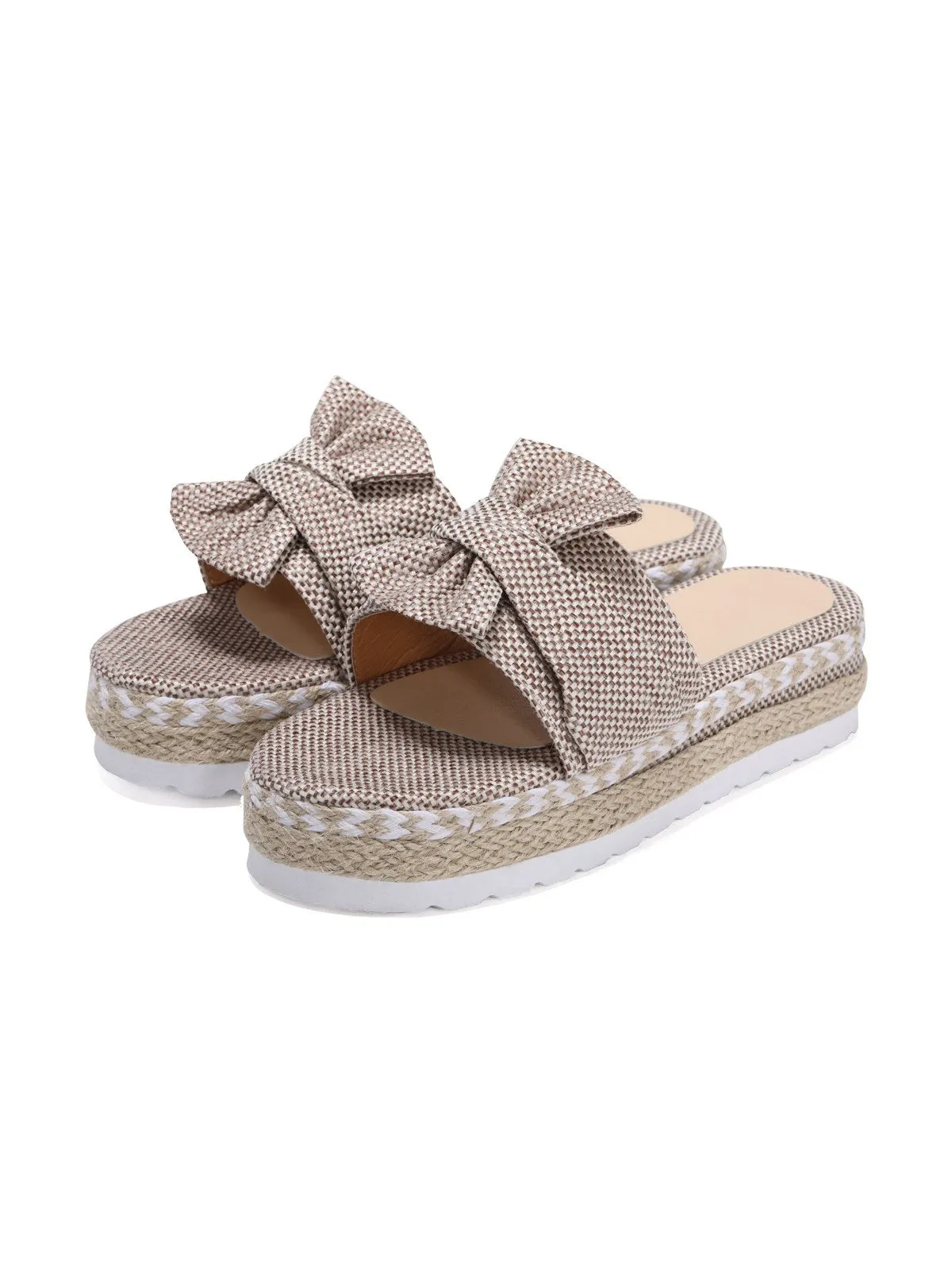 Khaki Knitted Bow Platform Beach Sandals sold by Retro Stage