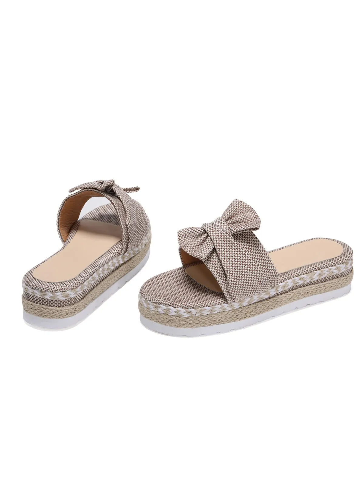 Khaki Knitted Bow Platform Beach Sandals sold by Retro Stage product image thumbnail 2