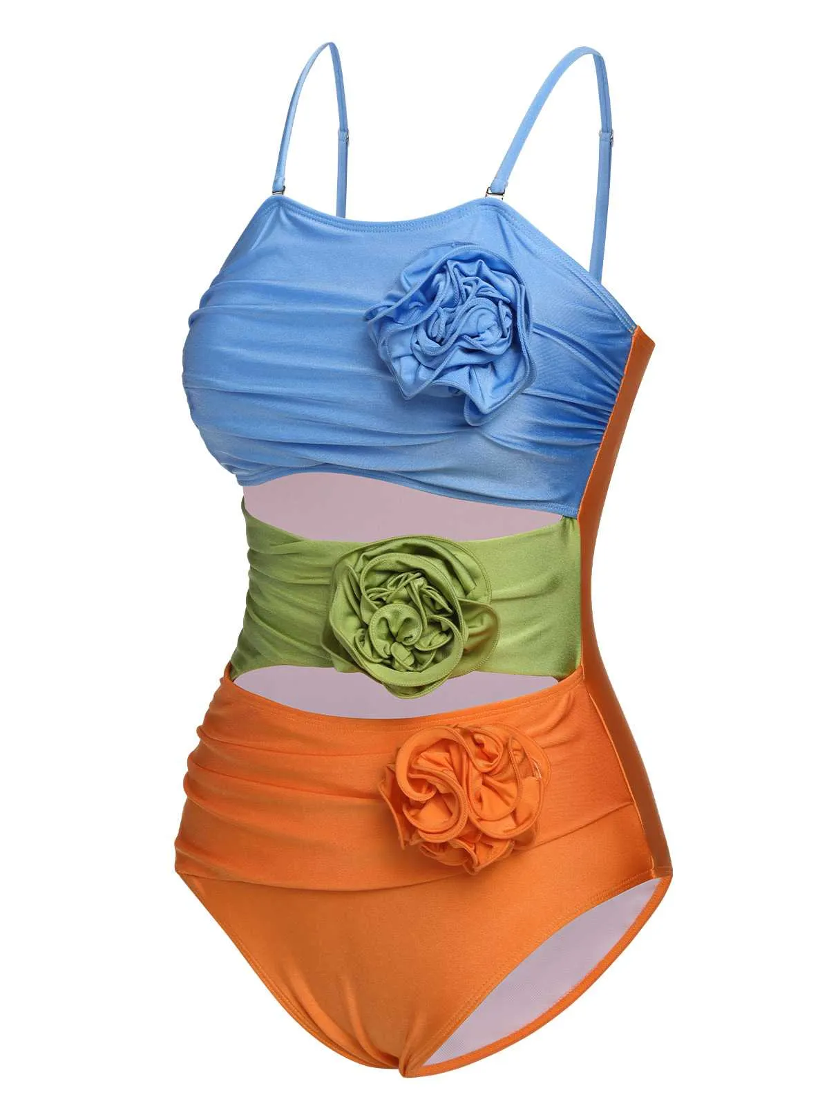 1930s Spaghetti Strap Contrast 3D Flower One-Piece Swimsuit sold by Retro Stage product image thumbnail 2