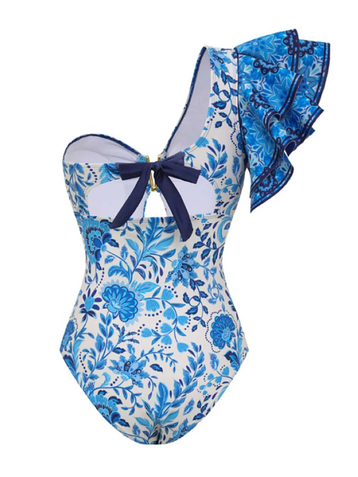 2PCS Blue 1950s One-Shoulder Print Swimsuit & Cover-Up sold by Retro Stage product image thumbnail 3