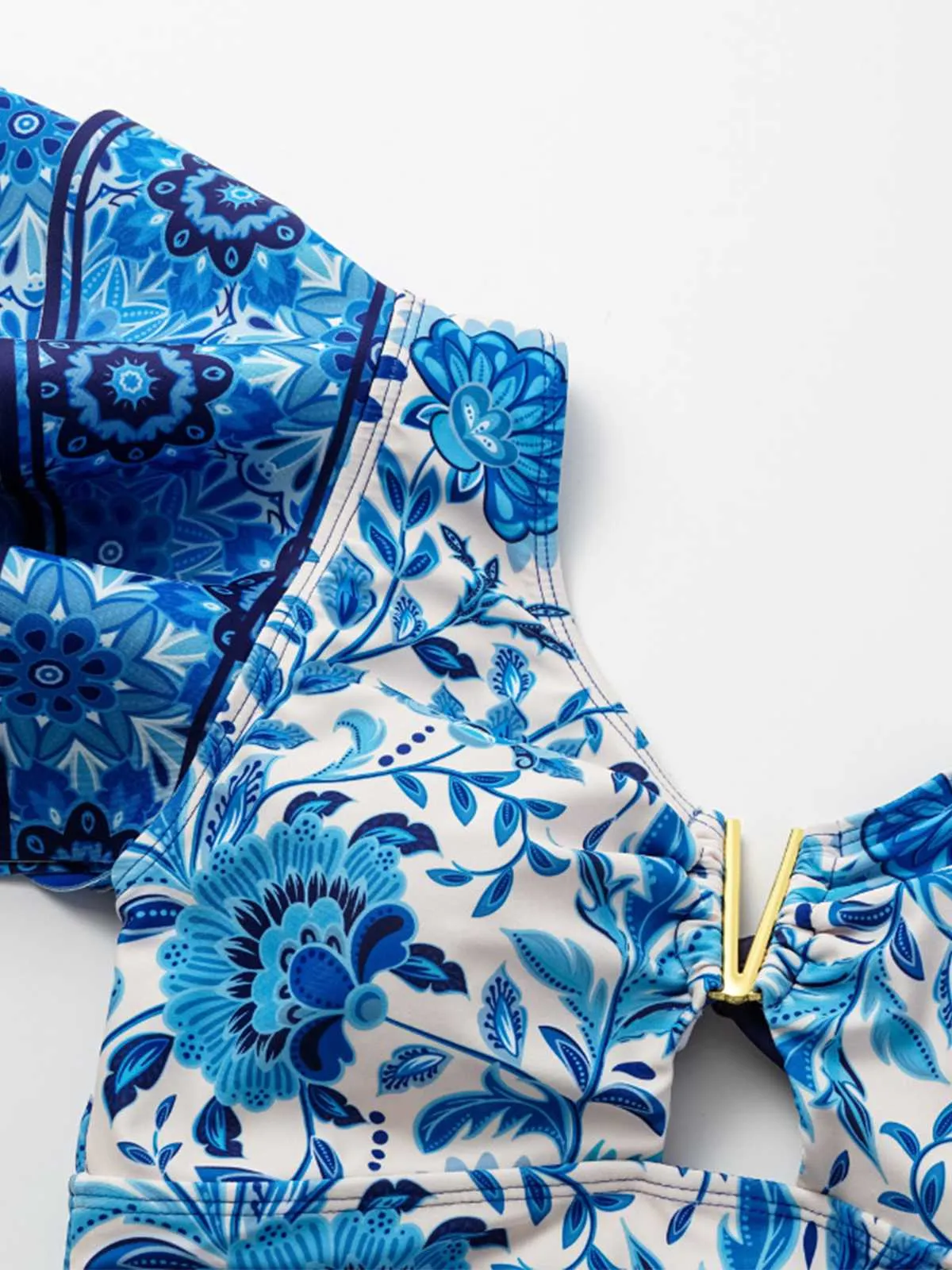 2PCS Blue 1950s One-Shoulder Print Swimsuit & Cover-Up sold by Retro Stage product image thumbnail 4