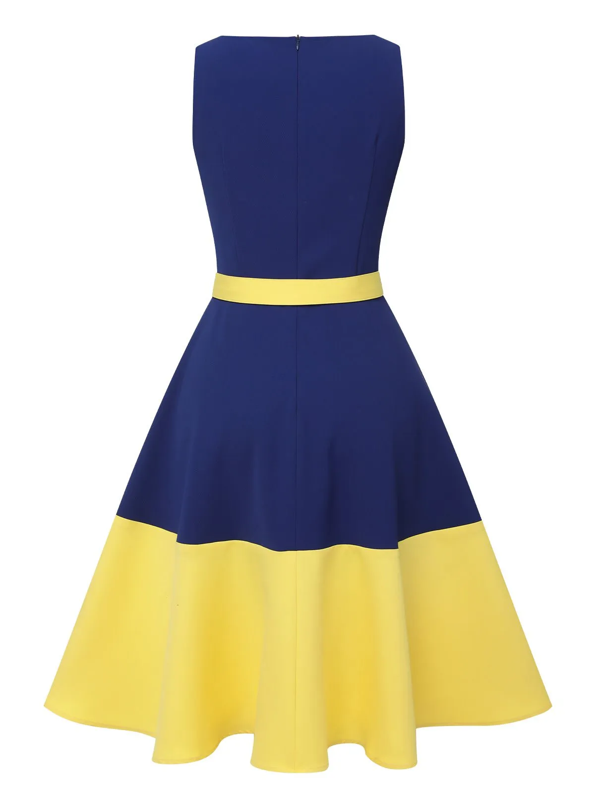 Dark Blue & Yellow 1950s Solid Boat Neck Dress sold by Retro Stage product image thumbnail 4