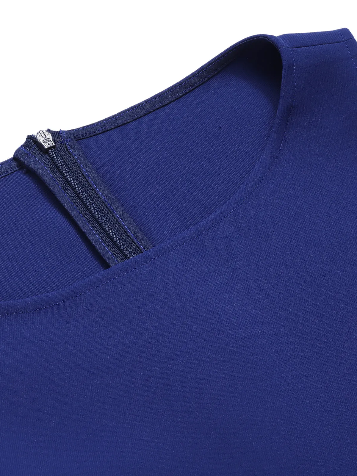 Dark Blue & Yellow 1950s Solid Boat Neck Dress sold by Retro Stage product image thumbnail 5