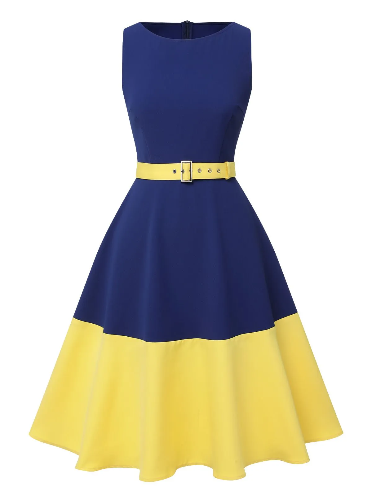 Dark Blue & Yellow 1950s Solid Boat Neck Dress sold by Retro Stage product image thumbnail 2