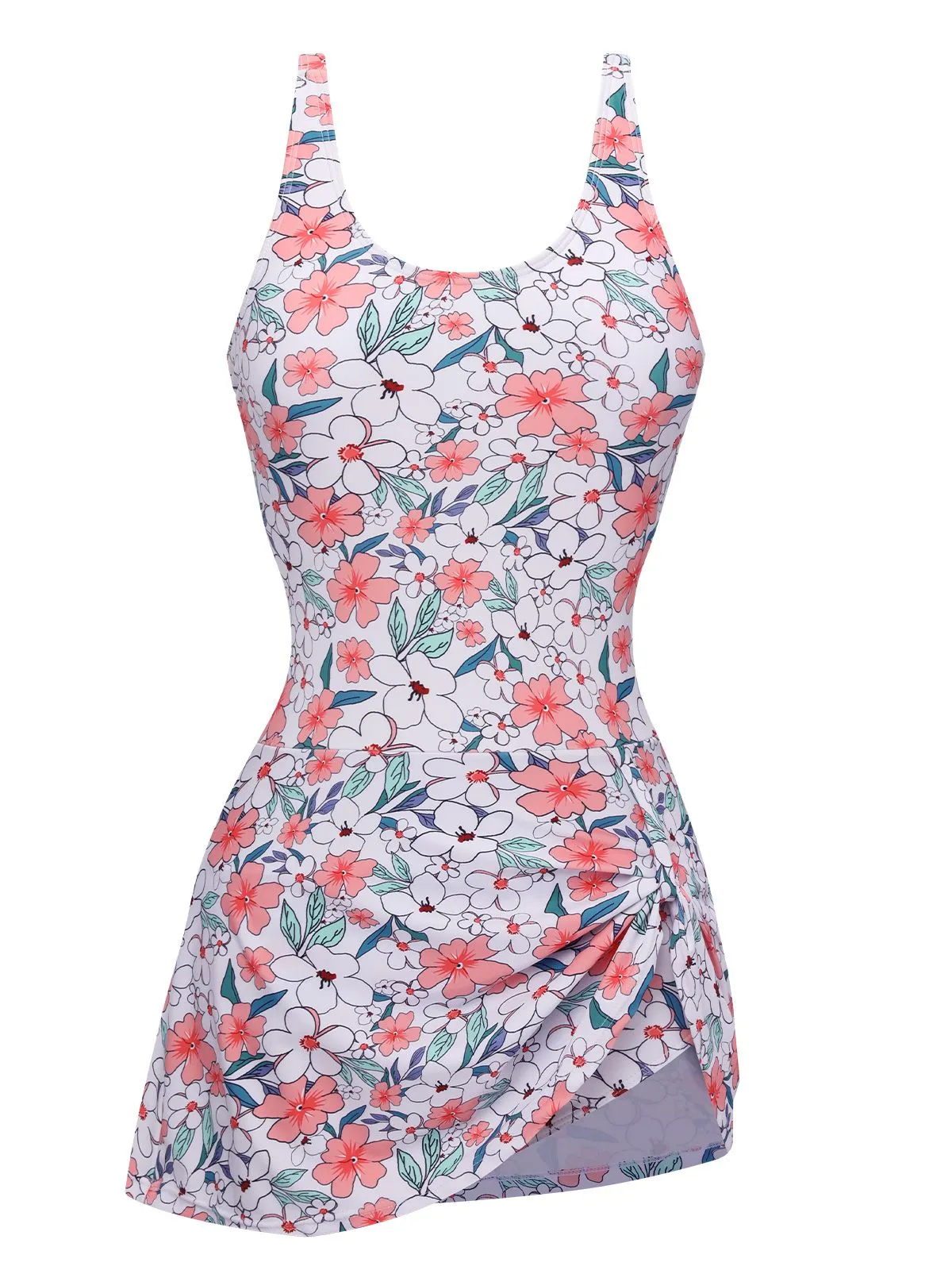 White 1930s Floral Wide Strap Swimsuit sold by Retro Stage