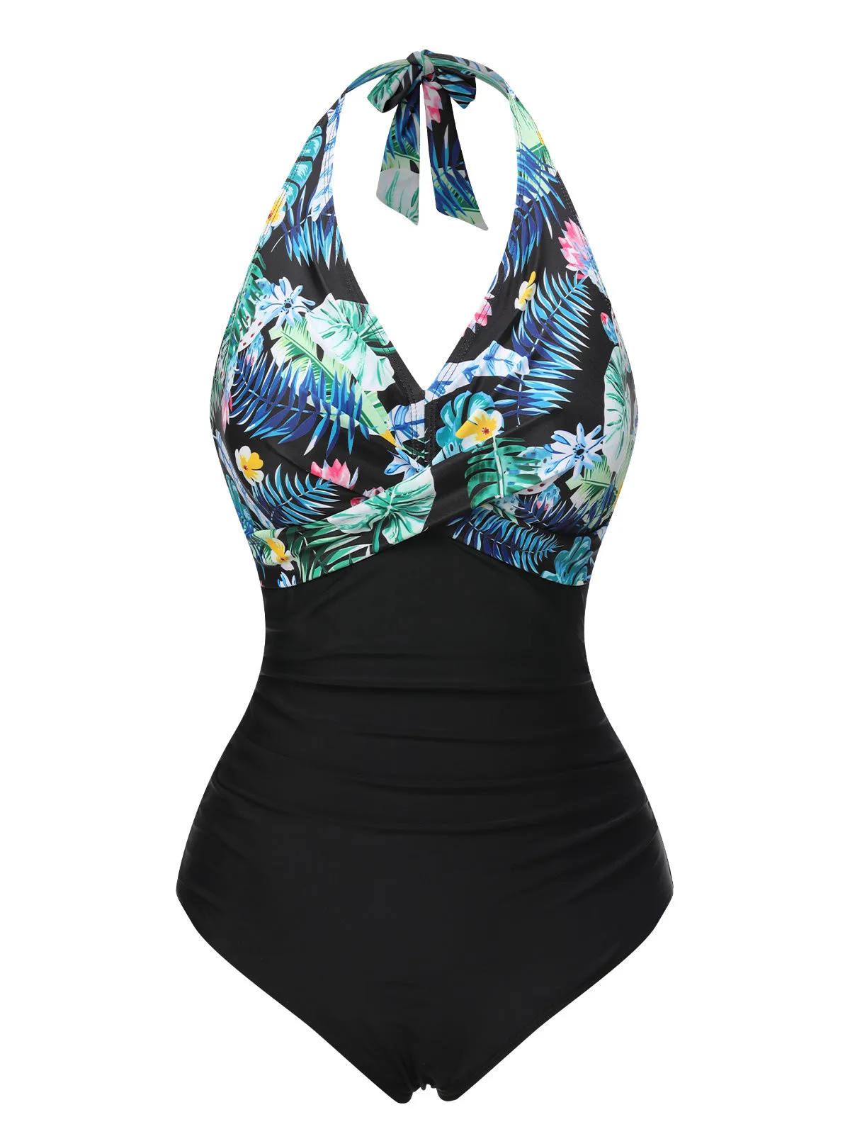 1930s Tropical Plants Lace-Up Halter Swimsuit sold by Retro Stage