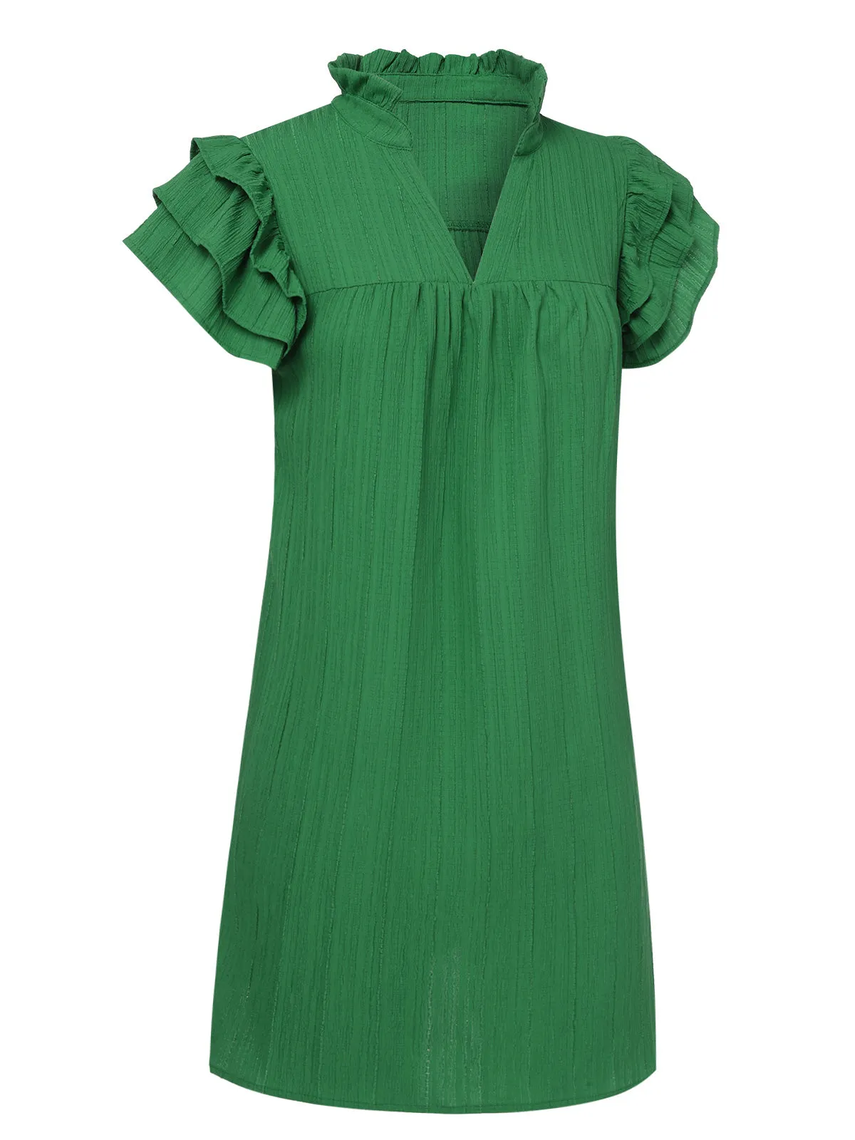 Green 1970s Solid Stand Collar Flounce Sleeve Dress sold by Retro Stage product image thumbnail 2