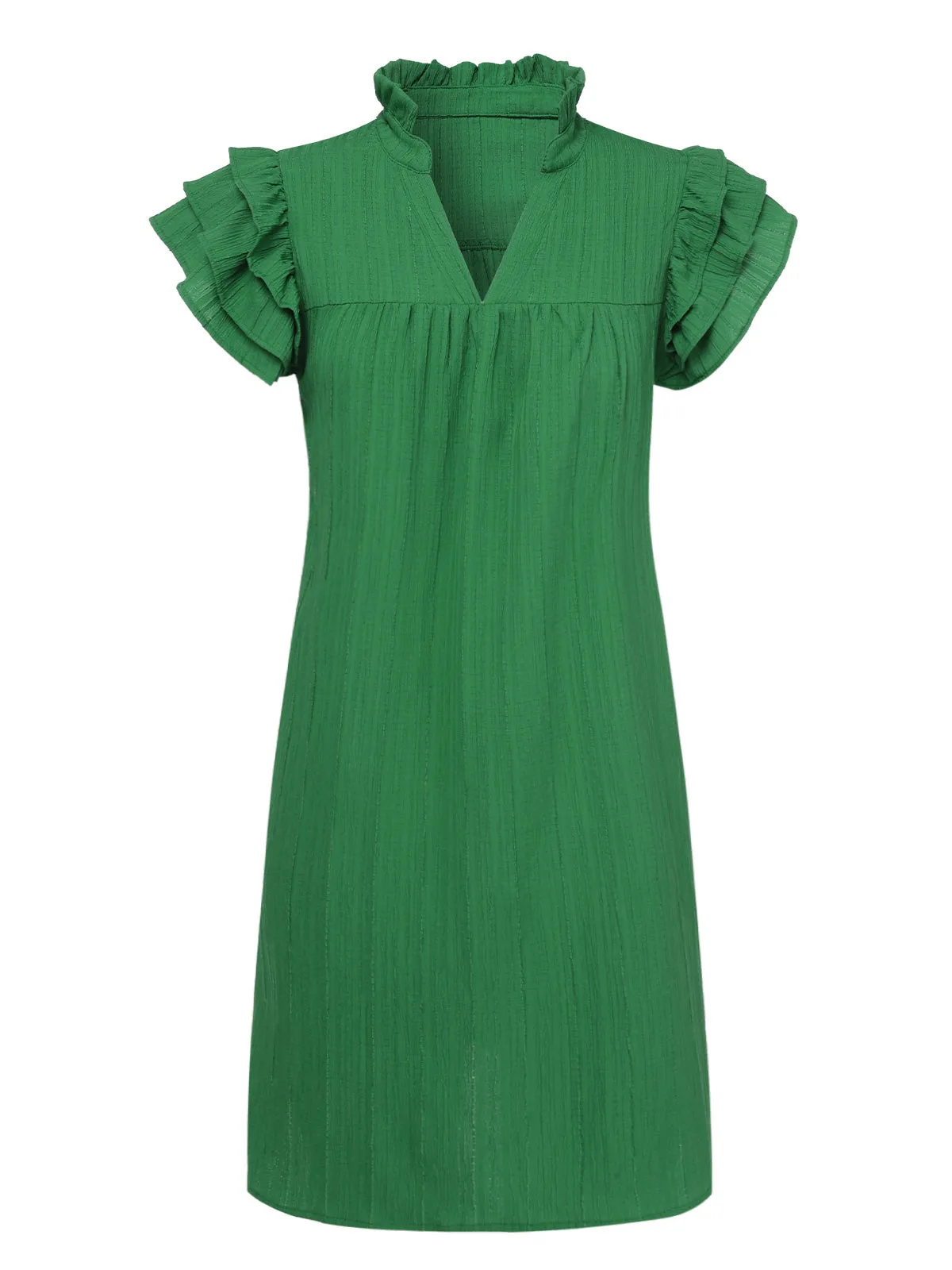 Green 1970s Solid Stand Collar Flounce Sleeve Dress sold by Retro Stage