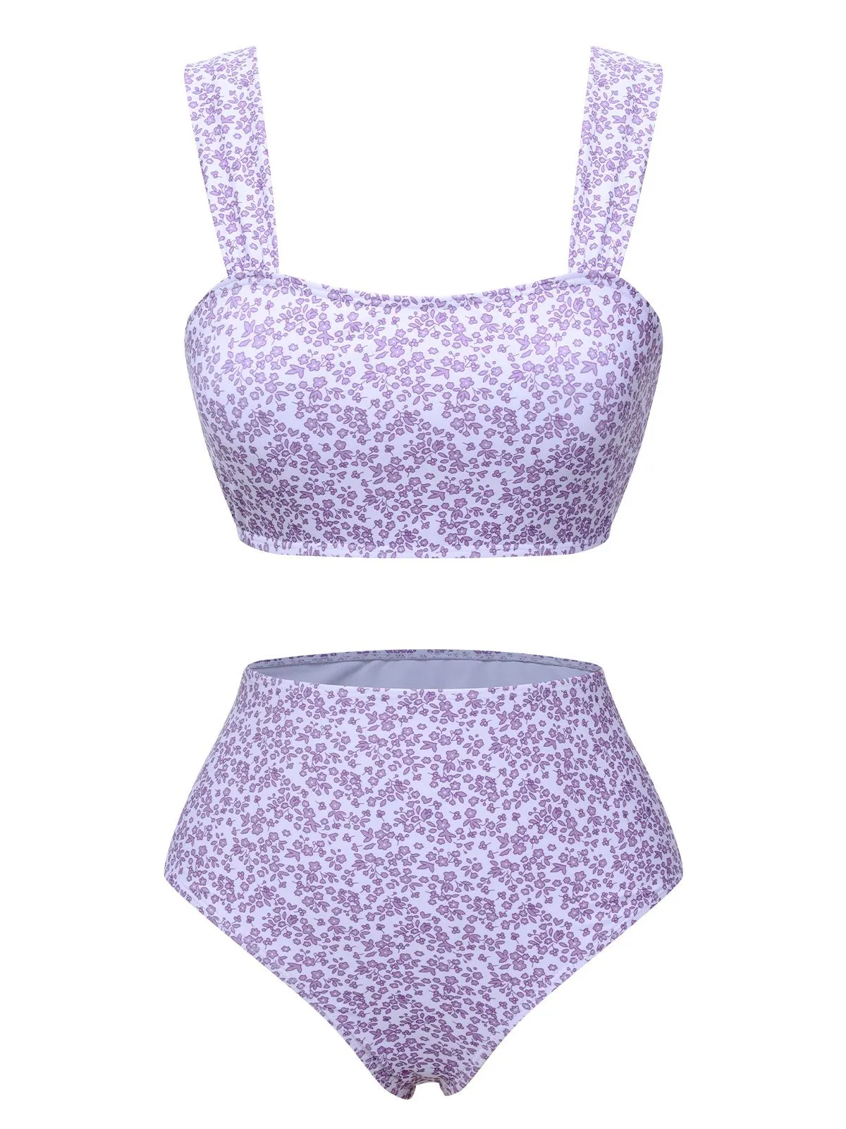 Lavender 1950s Floral Wide Strap Swimsuit sold by Retro Stage