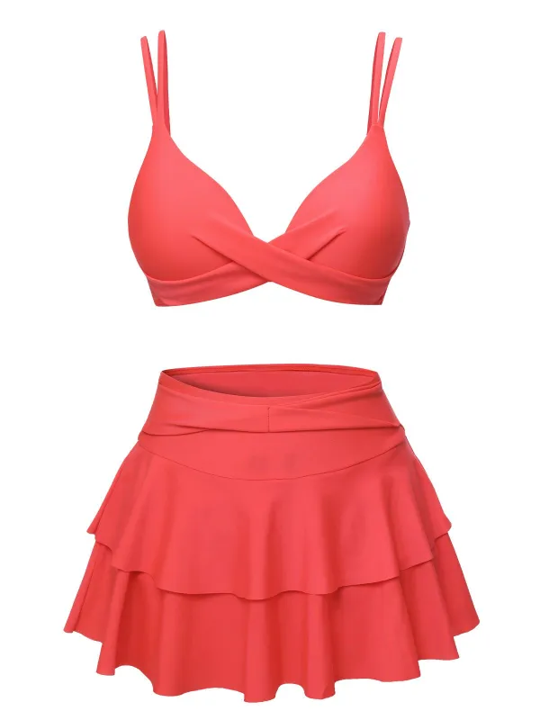 1950s Solid Suspender Skirt Swimsuit sold by Retro Stage