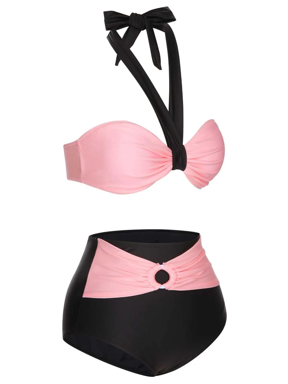 Black 1960s Halter Contrast Swimsuit sold by Retro Stage product image thumbnail 3