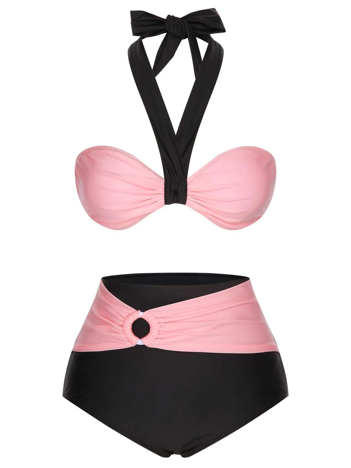 Black 1960s Halter Contrast Swimsuit sold by Retro Stage product image thumbnail 2