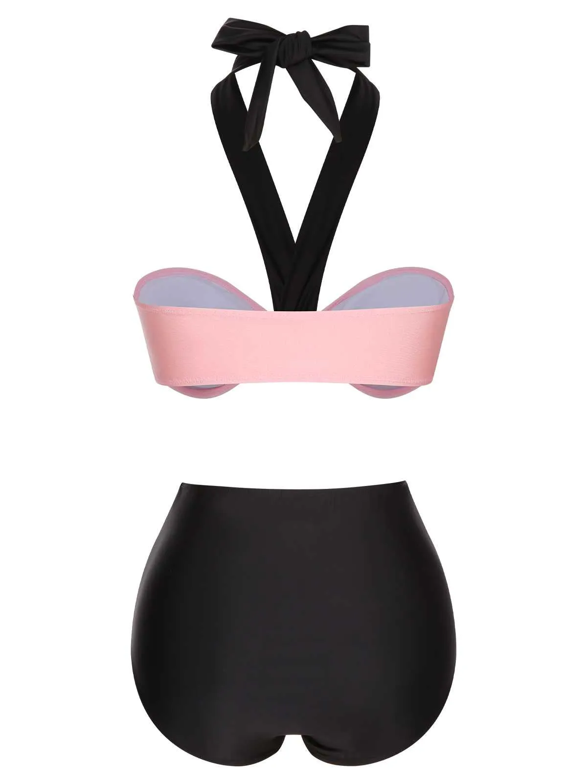 Black 1960s Halter Contrast Swimsuit sold by Retro Stage product image thumbnail 4