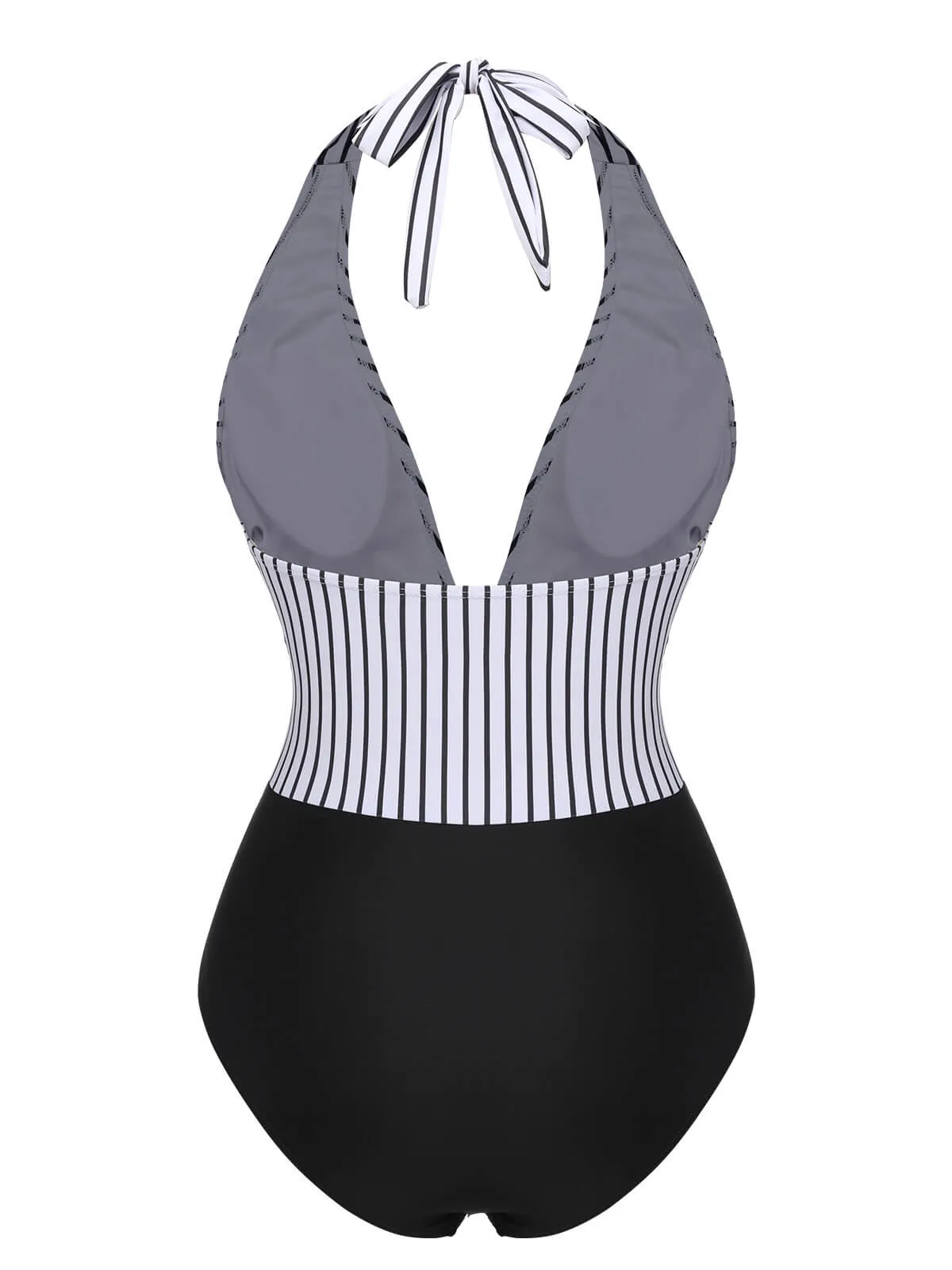 Black 1950s Deep V-Neck Stripe Swimsuit sold by Retro Stage product image thumbnail 3