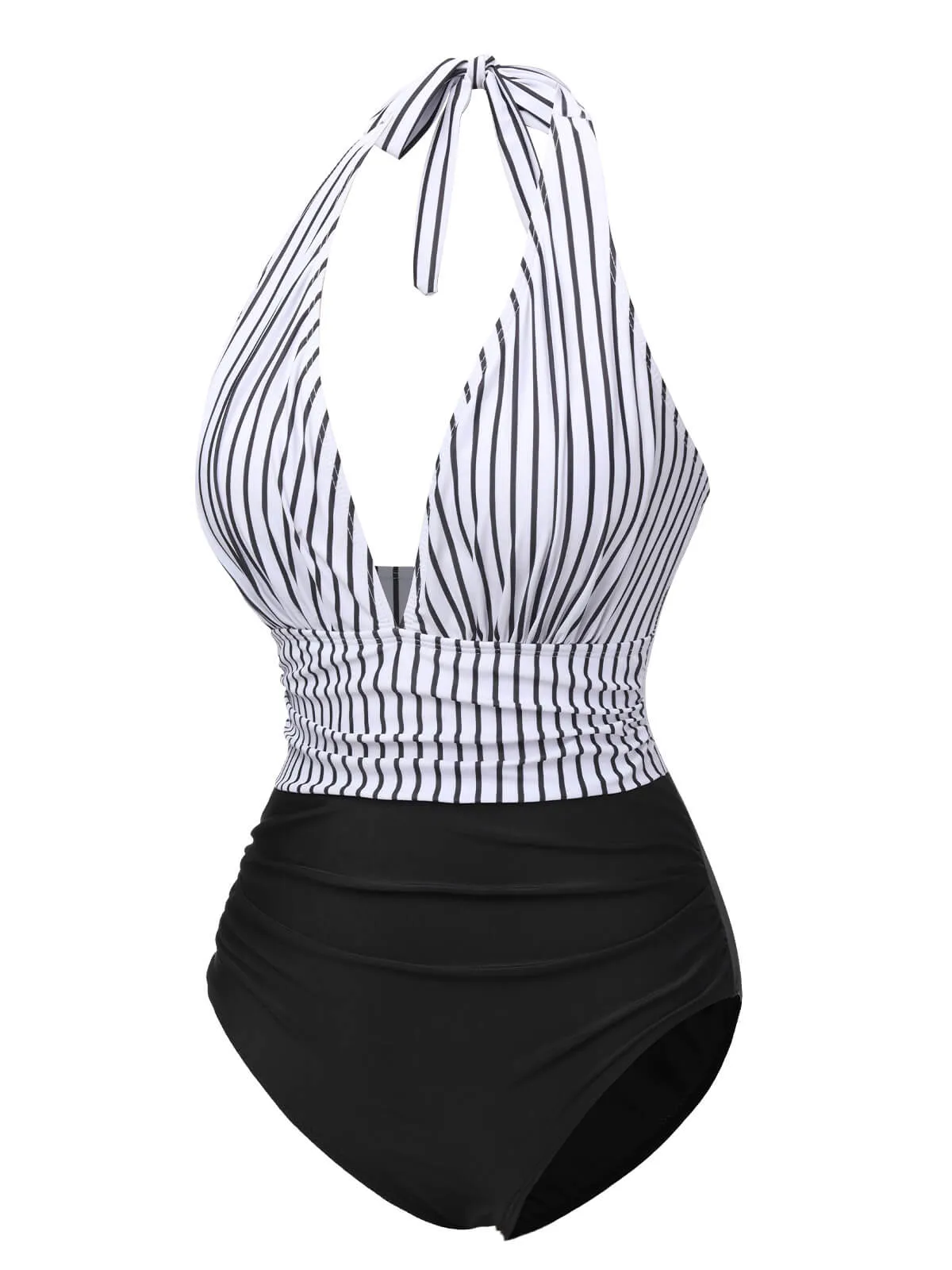Black 1950s Deep V-Neck Stripe Swimsuit sold by Retro Stage product image thumbnail 2
