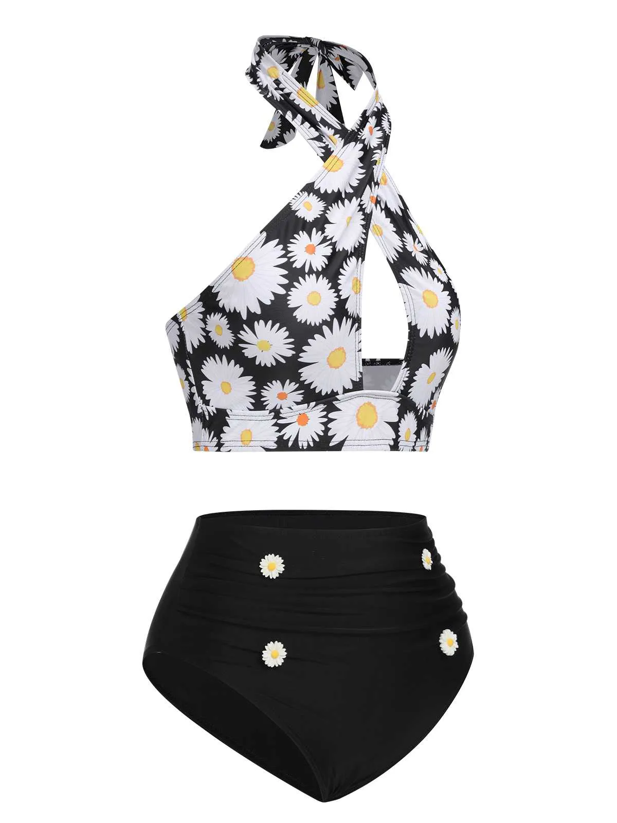 Black 1950s Daisy Cross Strap Swimsuit sold by Retro Stage product image thumbnail 3