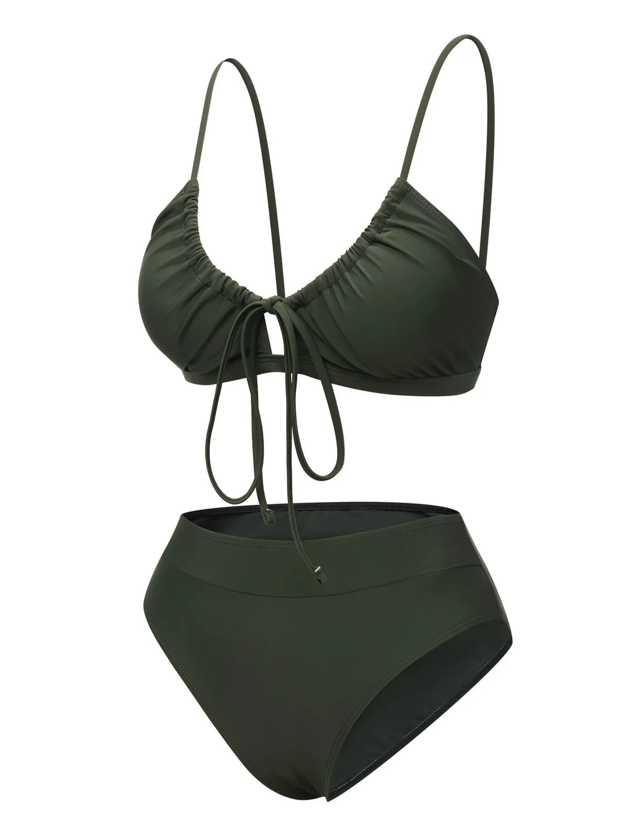 Army Green 1950s Solid Drawstring Halter Bikini sold by Retro Stage product image thumbnail 2