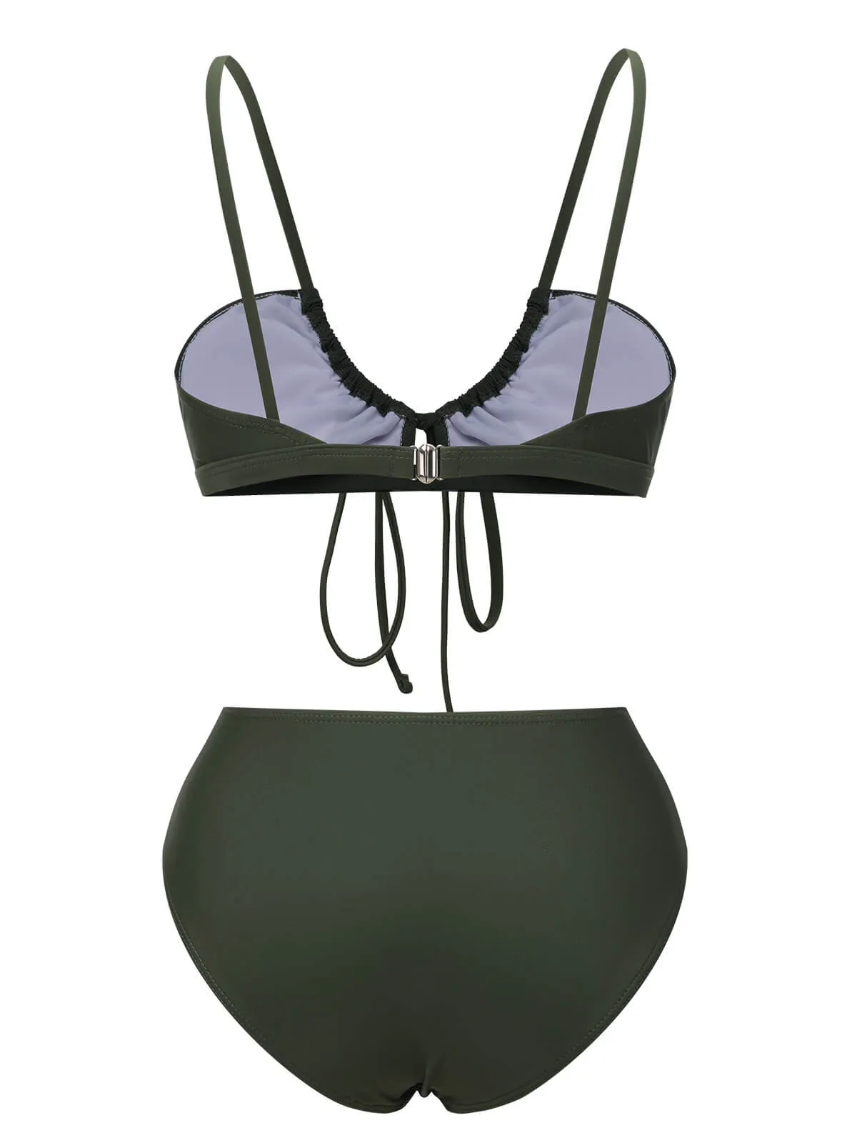 Army Green 1950s Solid Drawstring Halter Bikini sold by Retro Stage product image thumbnail 3