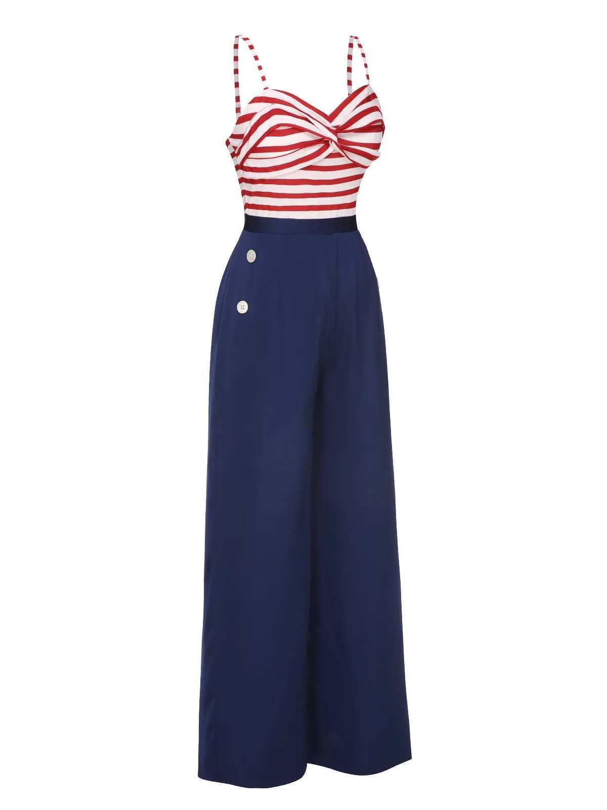 Dark Blue 1930s Spaghetti Strap Stripes Jumpsuit sold by Retro Stage product image thumbnail 3