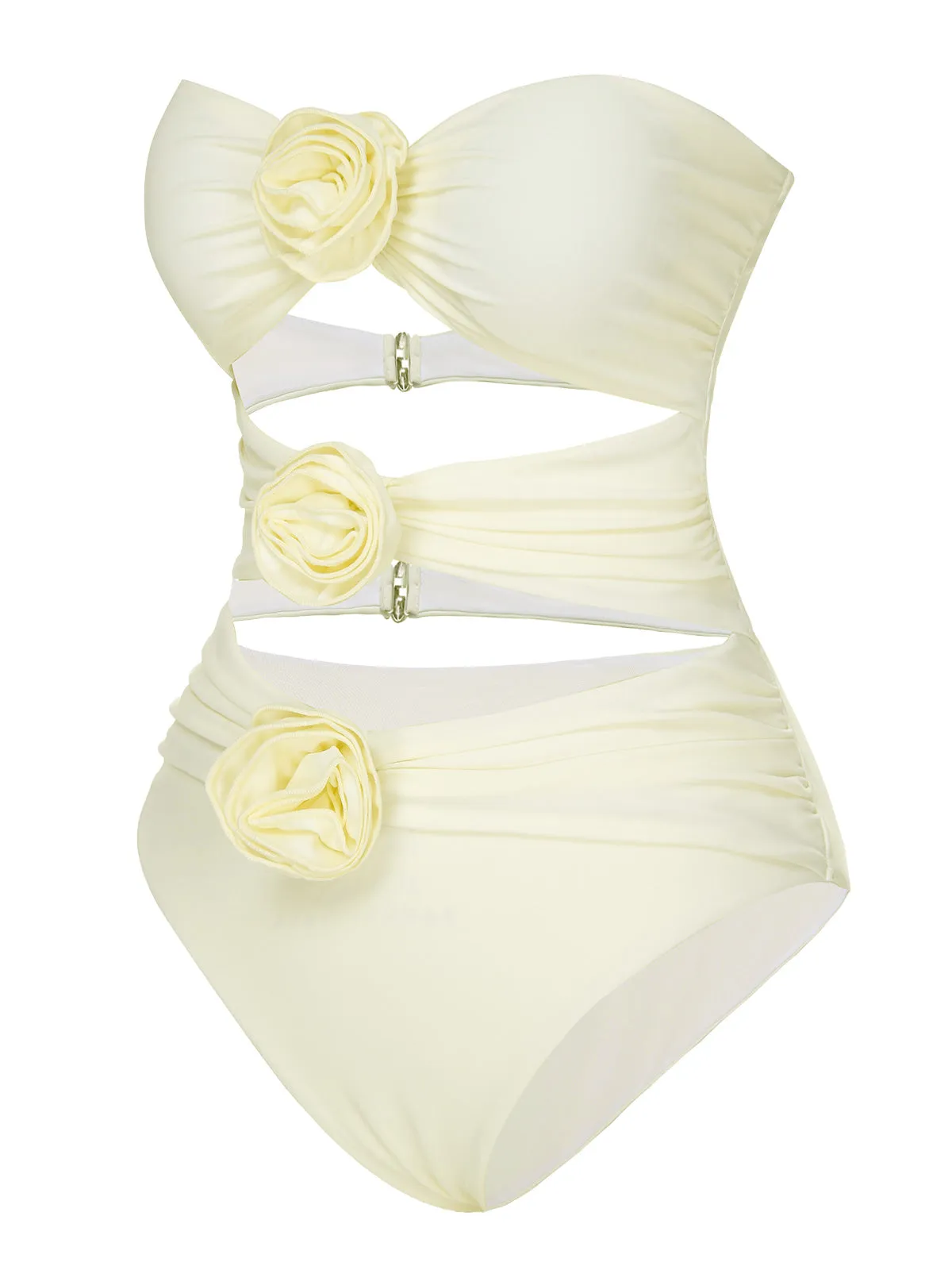 White 1930S 3D Flowers Hollow Bandeau Swimsuit sold by Retro Stage product image thumbnail 2