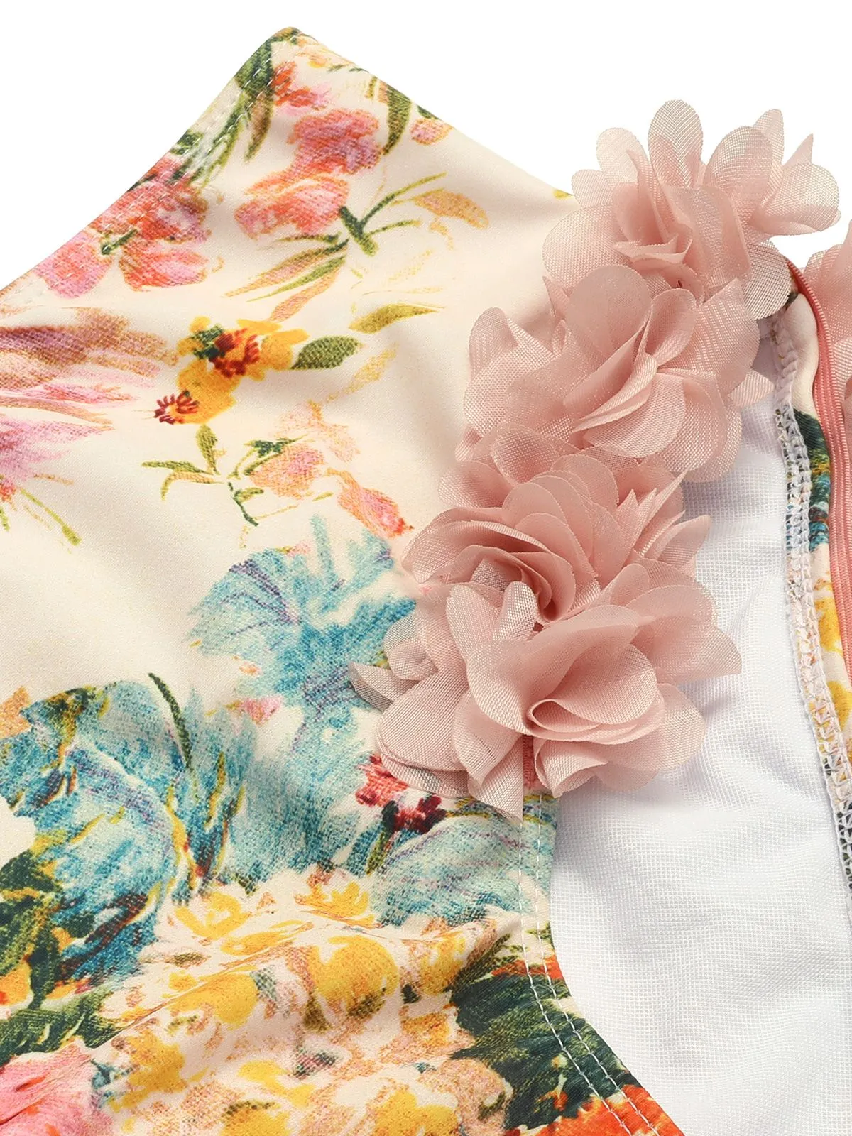 Pink 1950s 3D Lace Floral One-Shoulder Swimsuit sold by Retro Stage product image thumbnail 5