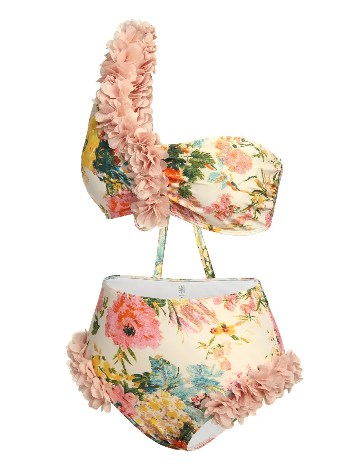 Pink 1950s 3D Lace Floral One-Shoulder Swimsuit sold by Retro Stage product image thumbnail 2