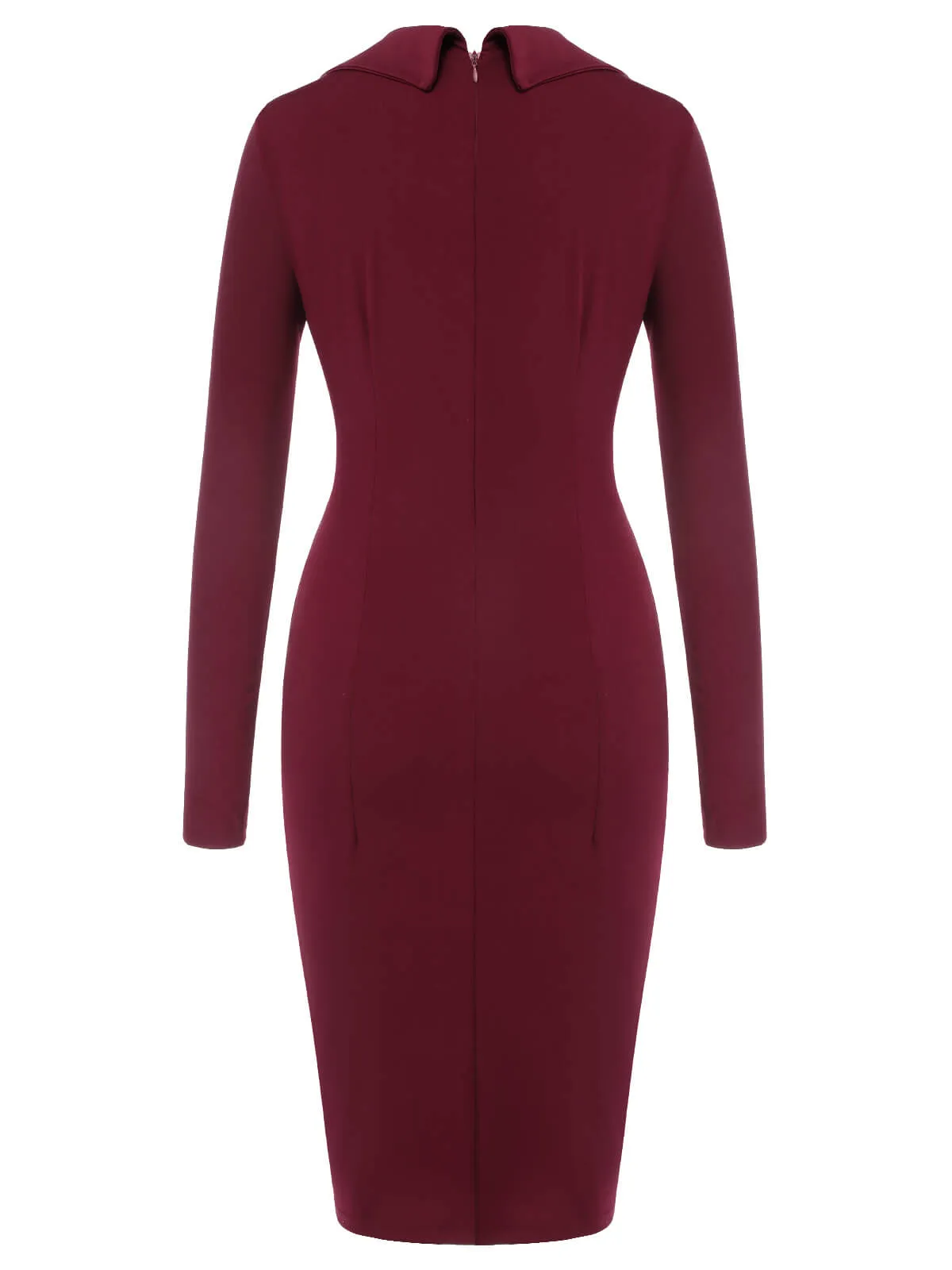 Purplish Red 1940s Solid Long Sleeved Lapel Dress sold by Retro Stage product image thumbnail 4
