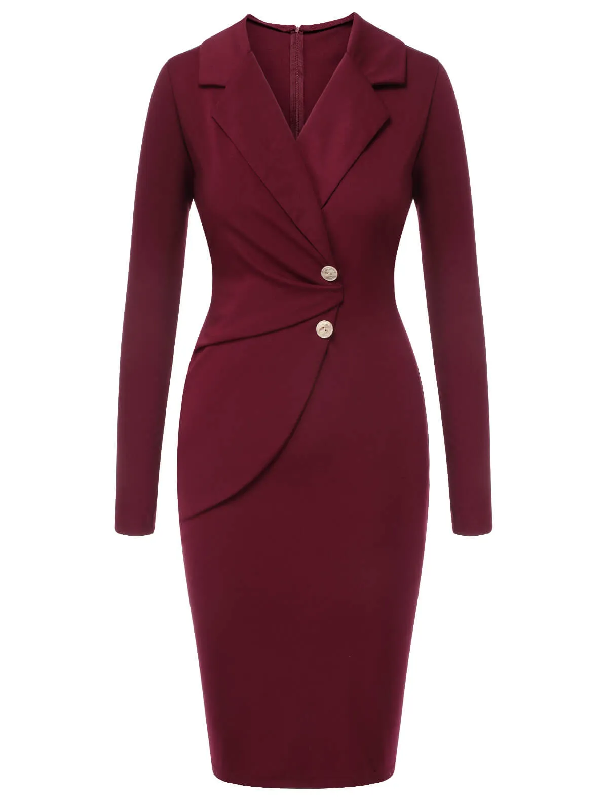 Purplish Red 1940s Solid Long Sleeved Lapel Dress sold by Retro Stage product image thumbnail 2