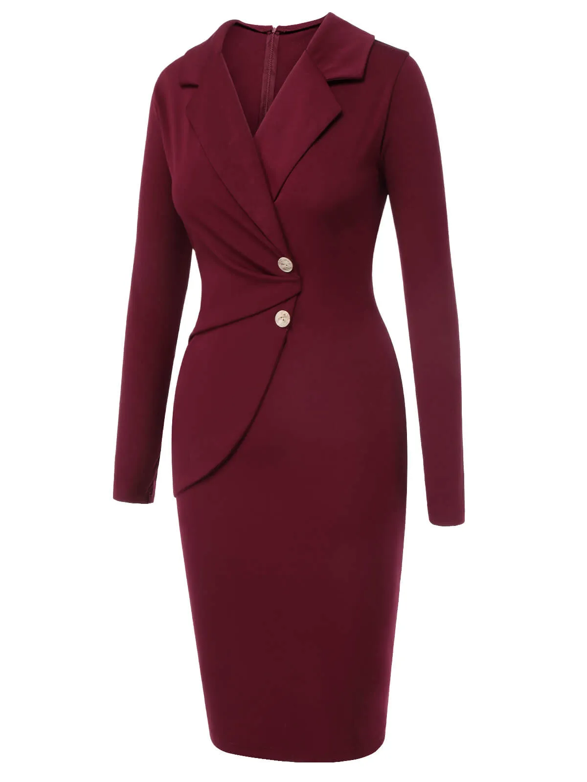 Purplish Red 1940s Solid Long Sleeved Lapel Dress sold by Retro Stage product image thumbnail 3