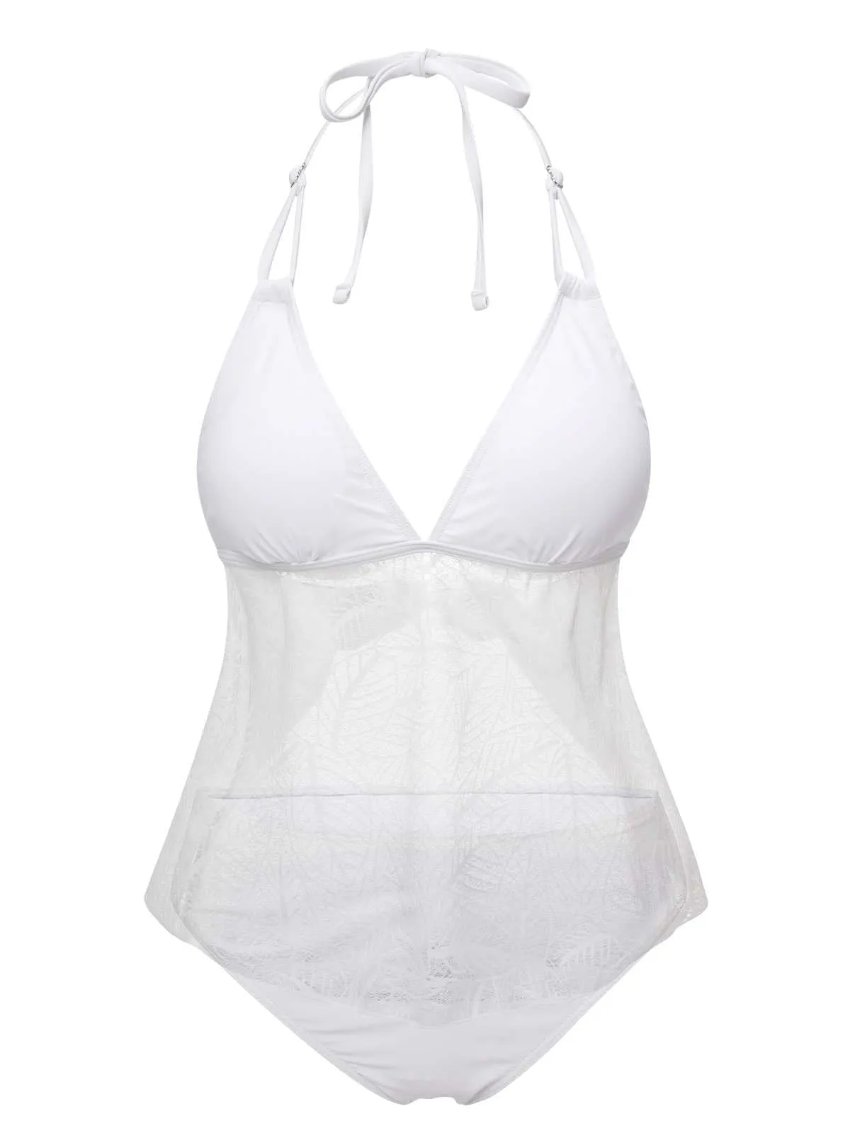 White 1930s Halter Backless Solid Swimsuit sold by Retro Stage