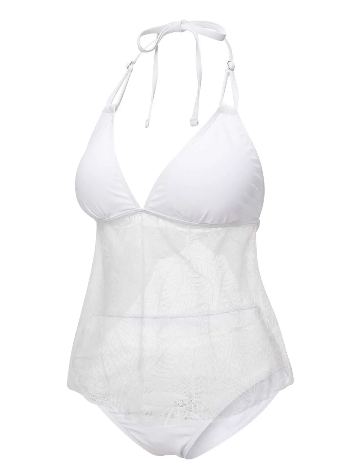 White 1930s Halter Backless Solid Swimsuit sold by Retro Stage product image thumbnail 2