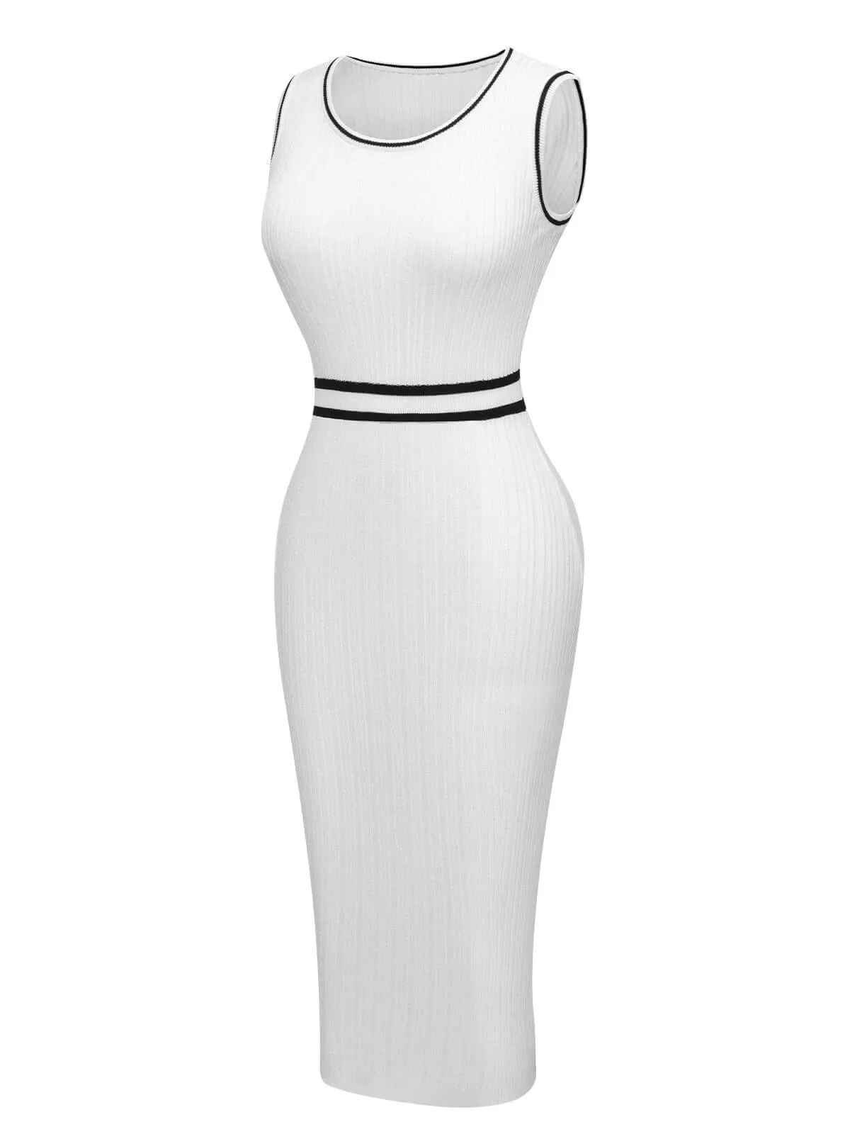 White 1960s Contrast Binding Knit Dress sold by Retro Stage product image thumbnail 2