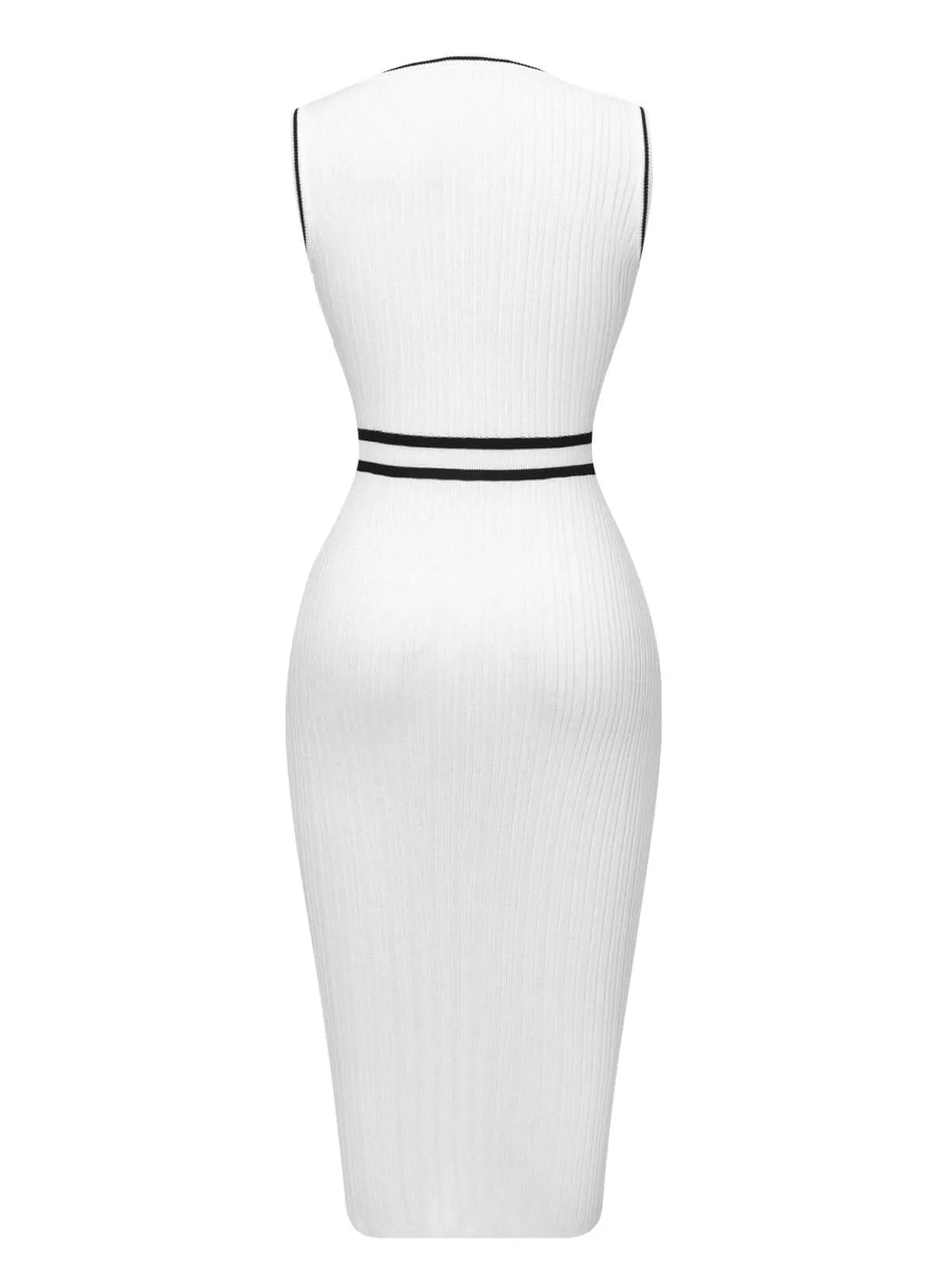 White 1960s Contrast Binding Knit Dress sold by Retro Stage product image thumbnail 3