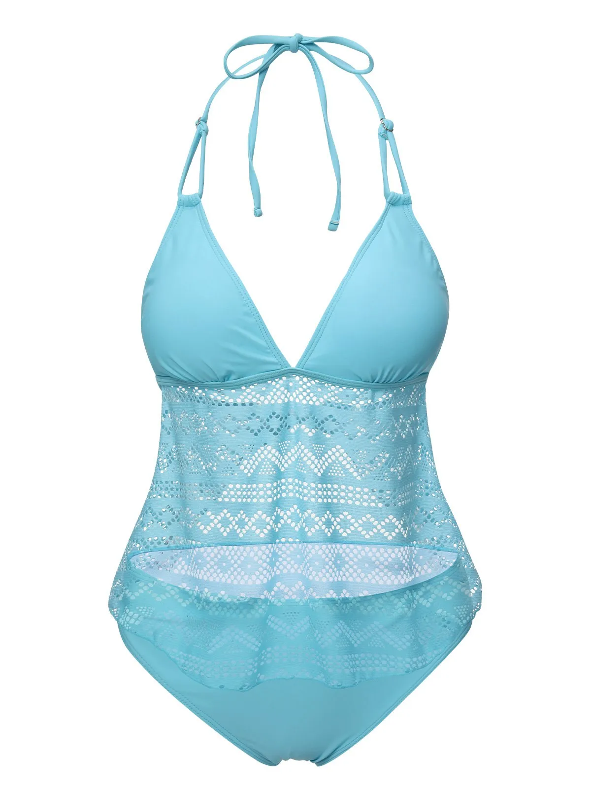 Light Blue 1930s Lace Hollow Halter Swimsuit sold by Retro Stage