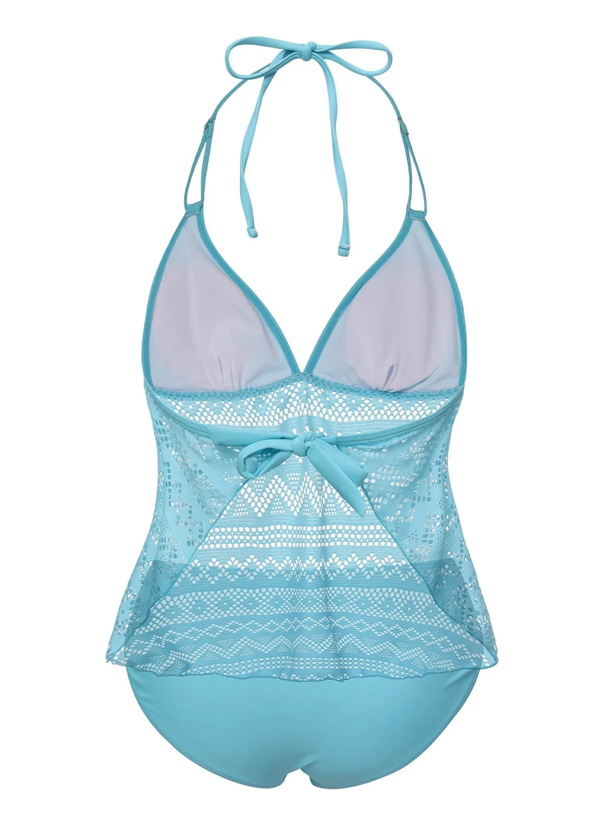 Light Blue 1930s Lace Hollow Halter Swimsuit sold by Retro Stage product image thumbnail 3