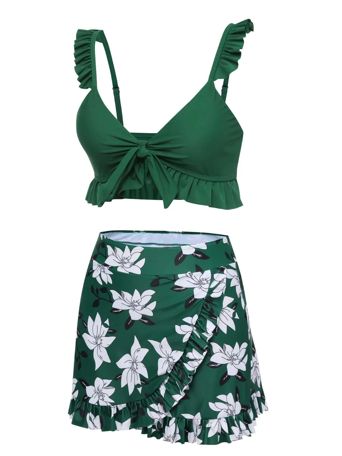 Green 1960s Strap Floral Ruffles Swimsuit sold by Retro Stage product image thumbnail 2