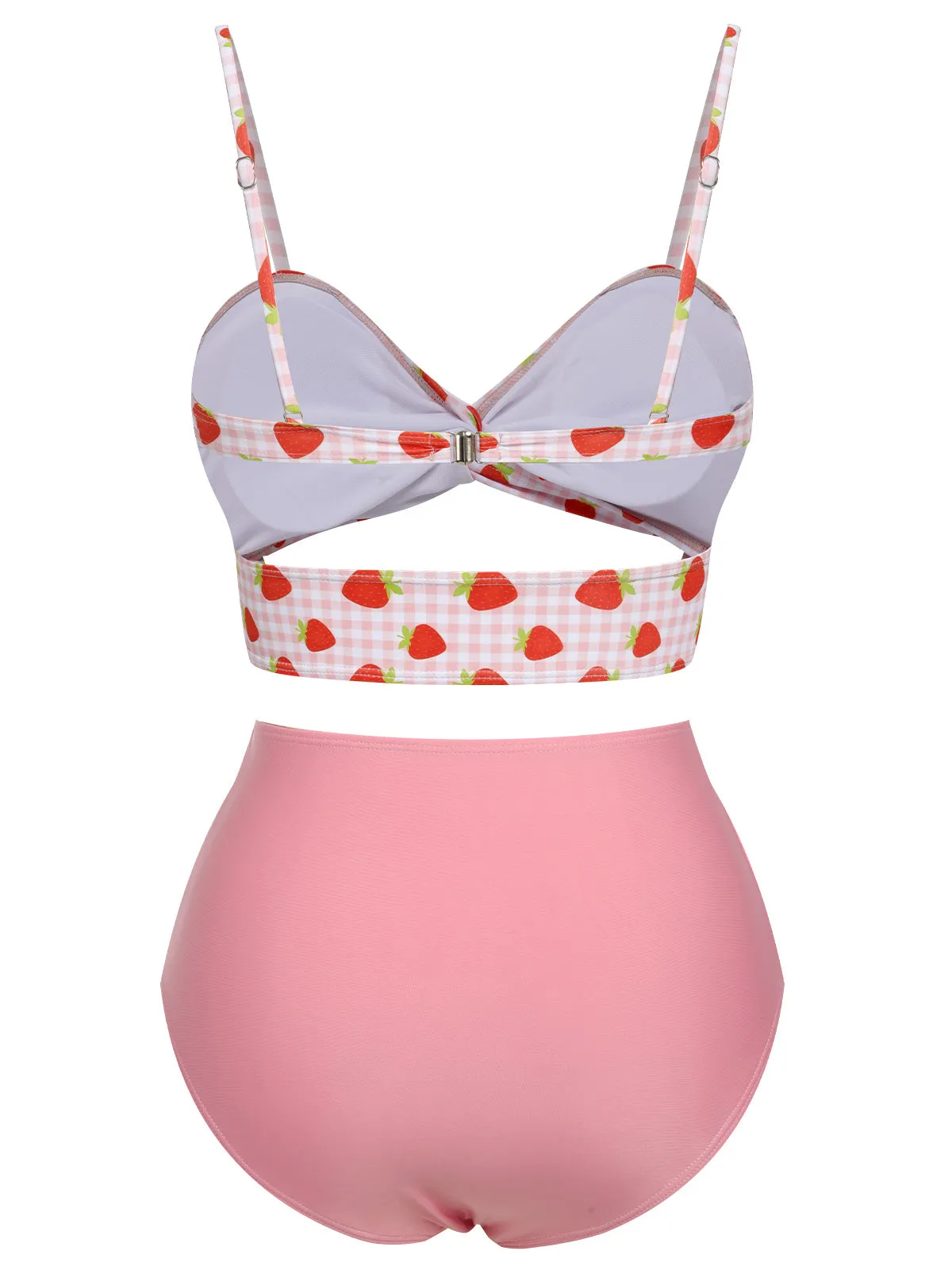 Pink 1960s Strawberry Plaid Halter Swimsuit sold by Retro Stage product image thumbnail 4