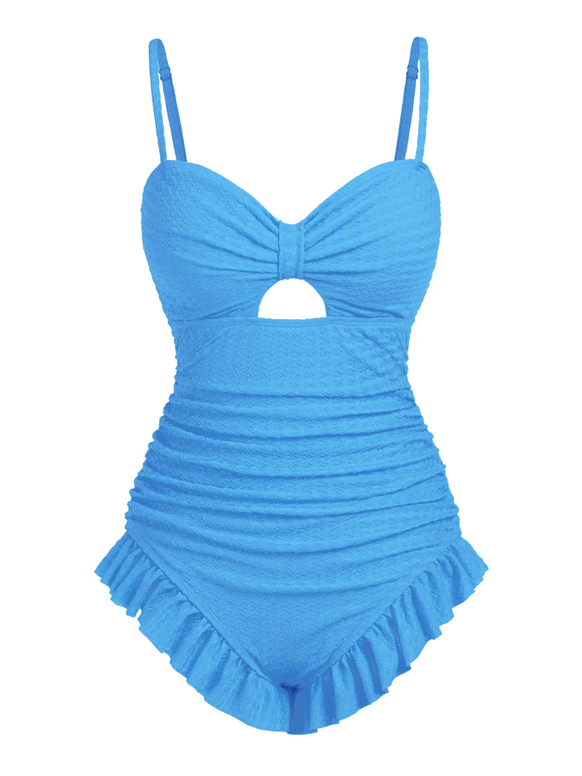 Blue 1950s Solid Ruched Swimsuit sold by Retro Stage