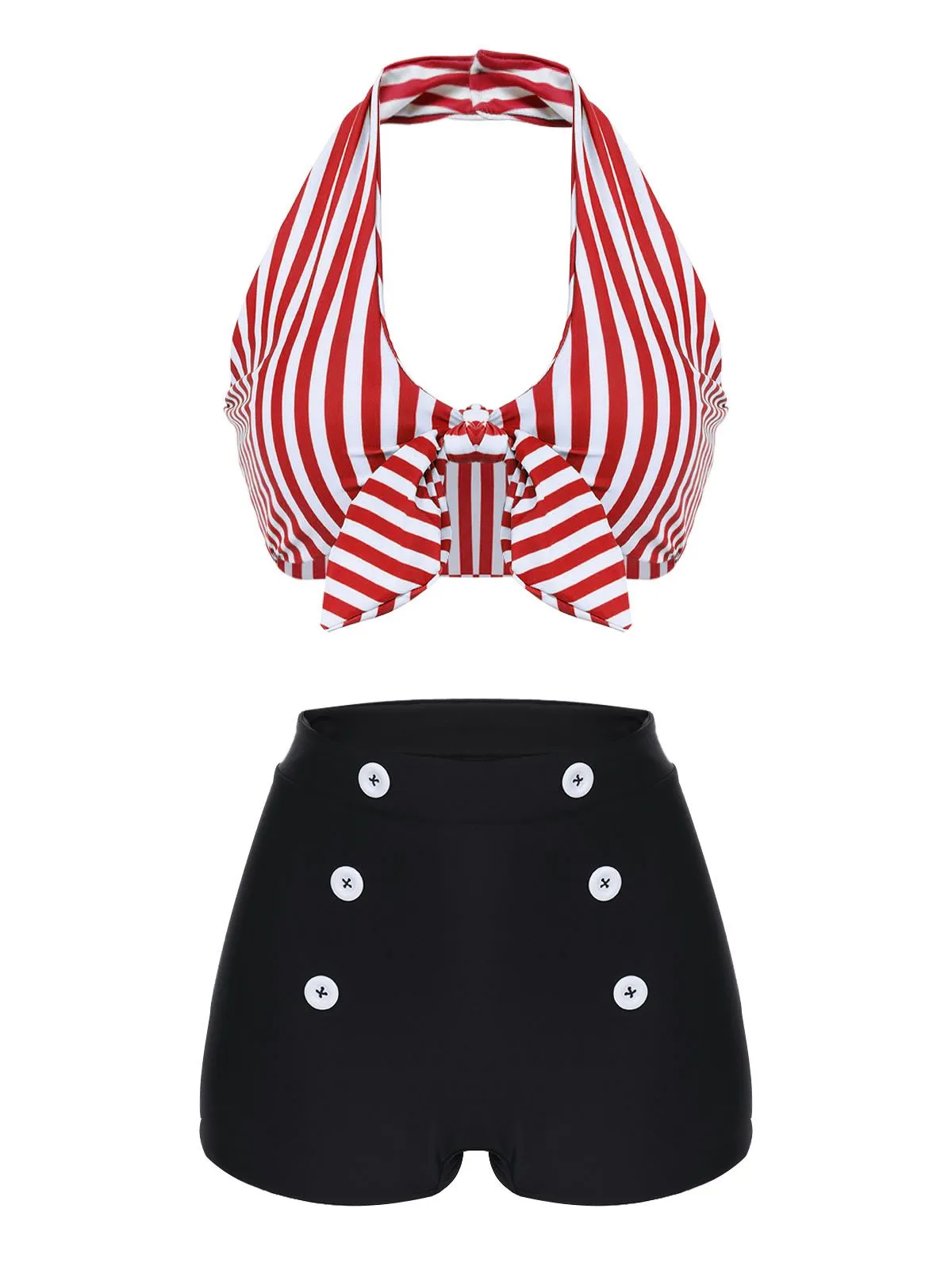 Red 1950s Retro Halter Stripes Bikini Set sold by Retro Stage