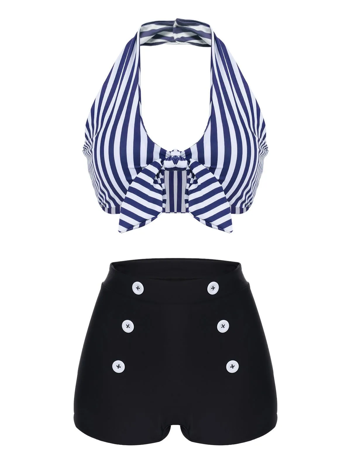 Red 1950s Retro Halter Stripes Bikini Set sold by Retro Stage product image thumbnail 3