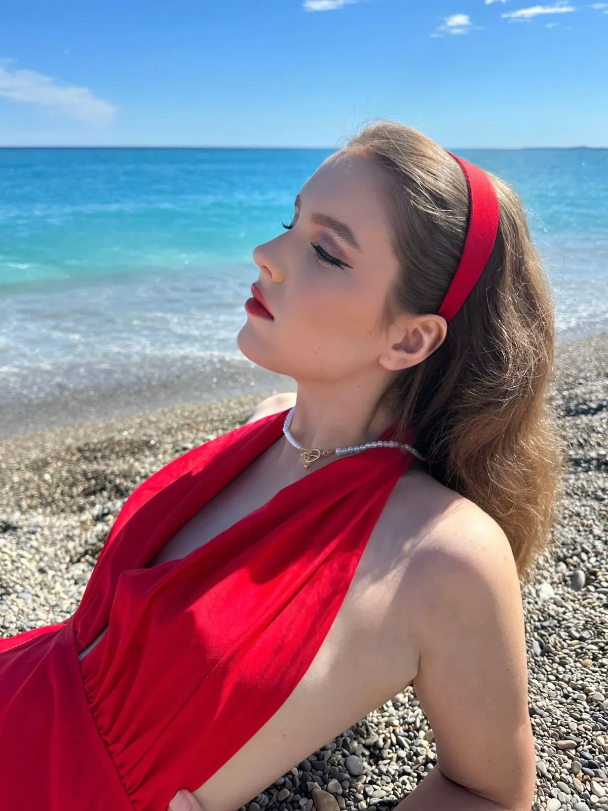 Red 1930s Retro Halter Solid One-piece Swimsuit sold by Retro Stage product image thumbnail 5