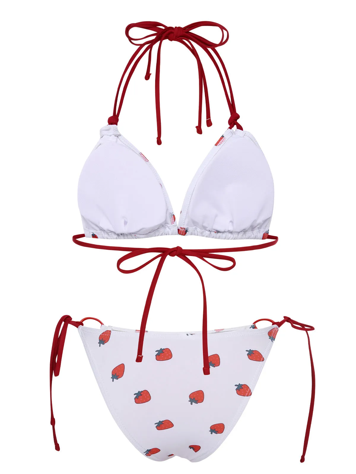 White 1960s Strawberry Lace-Up Halter Bikini Set sold by Retro Stage product image thumbnail 3