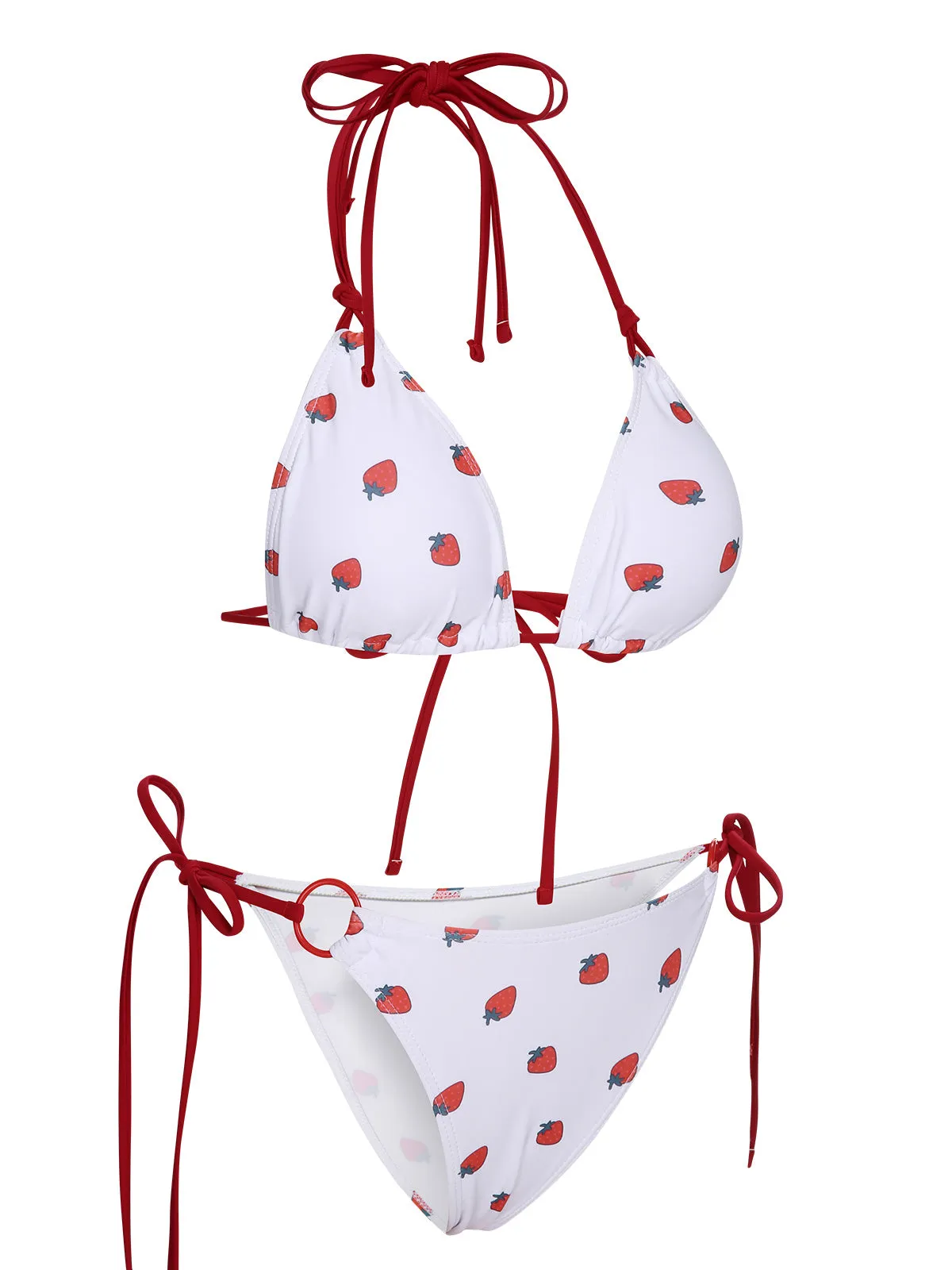 White 1960s Strawberry Lace-Up Halter Bikini Set sold by Retro Stage product image thumbnail 2