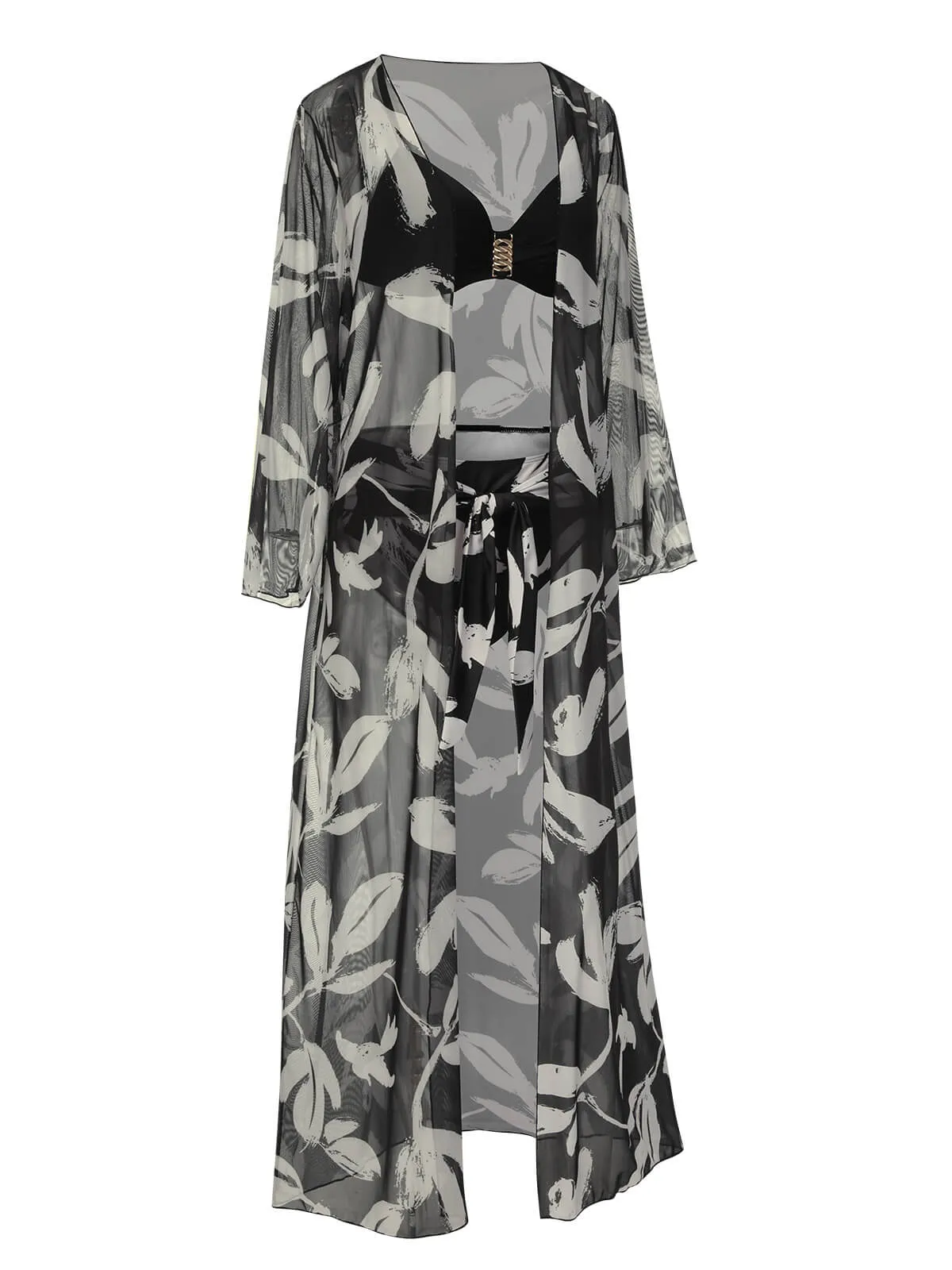 Black 1970s Leaves Strap Bikini & Long Cover-Up sold by Retro Stage product image thumbnail 5