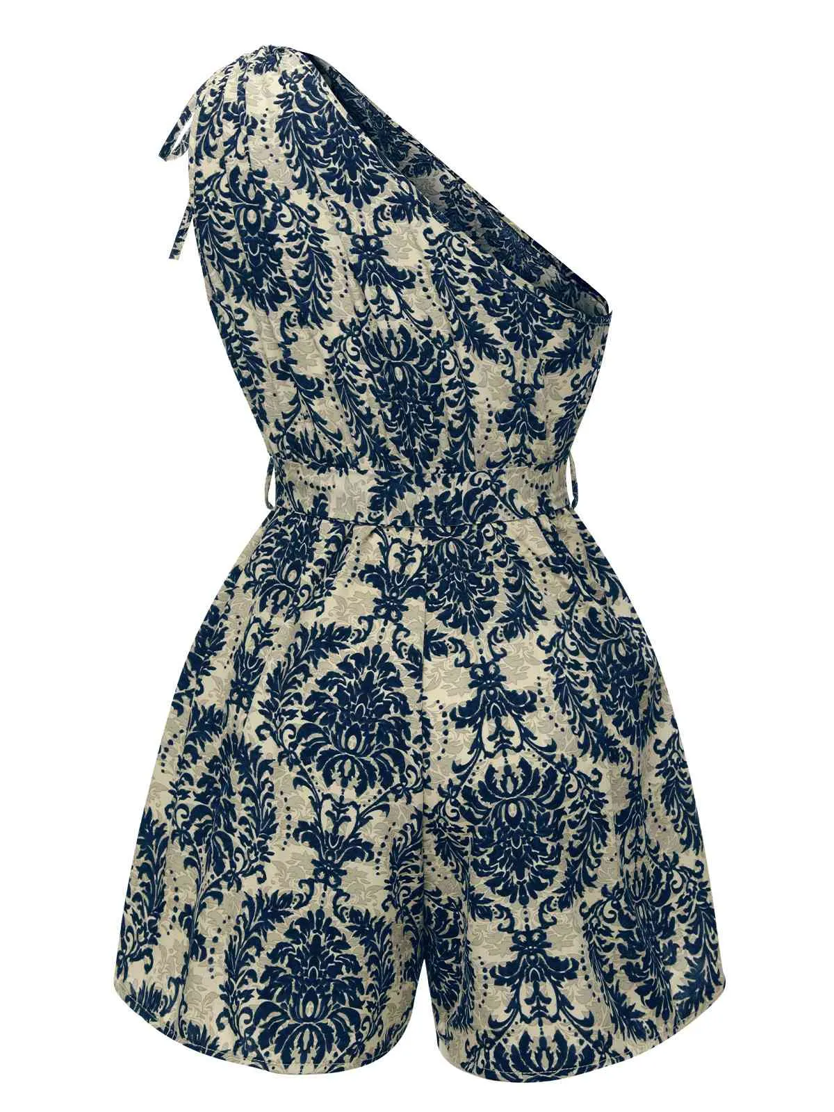 Blue 1950s Floral Print One Shoulder Romper sold by Retro Stage product image thumbnail 3