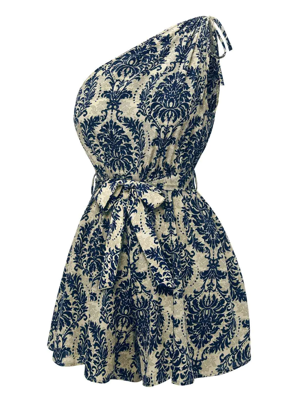 Blue 1950s Floral Print One Shoulder Romper sold by Retro Stage product image thumbnail 2